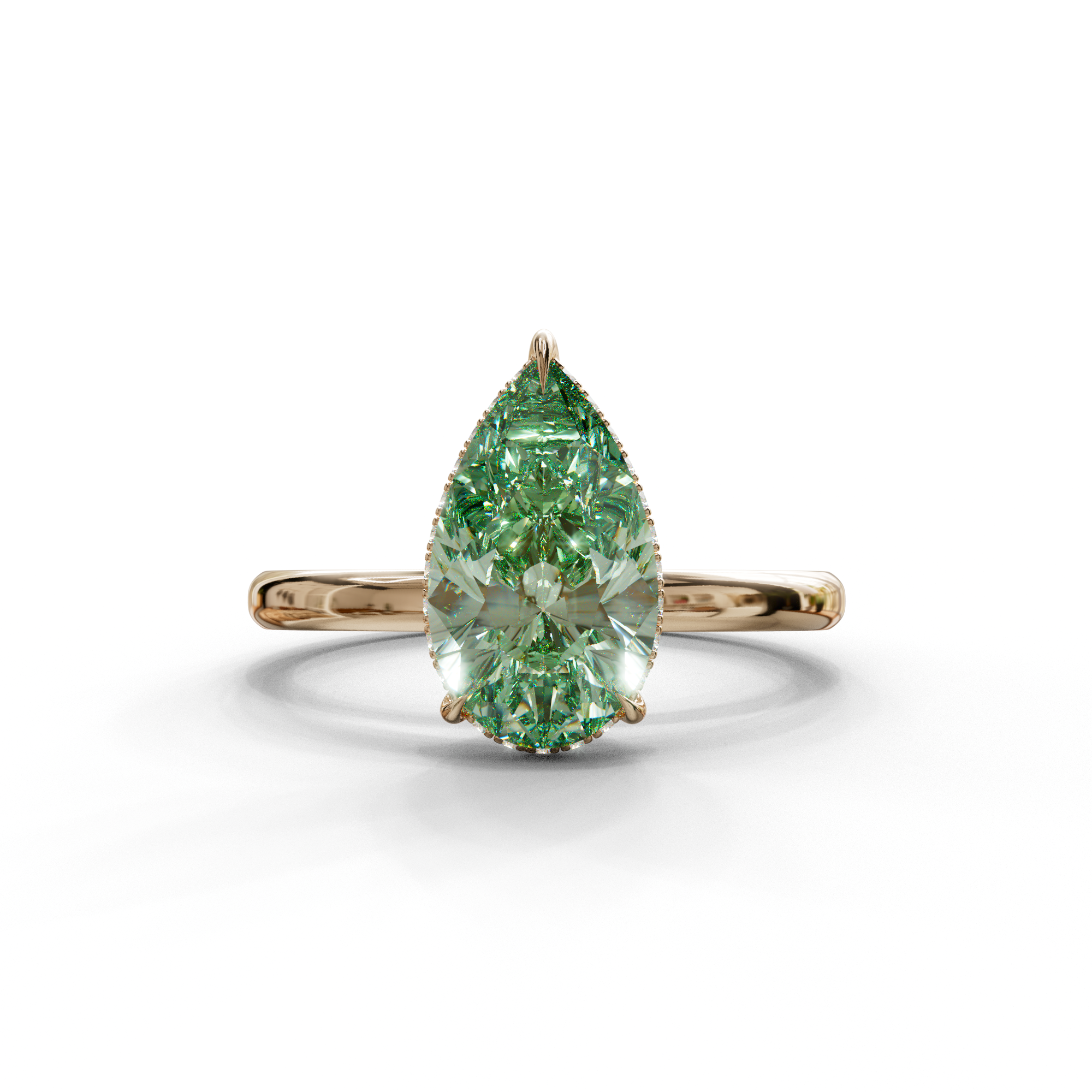 3.5 Carat Green Pear Cut Hidden Halo Lab Diamond Ring - 10K Solid Gold / Rose Gold