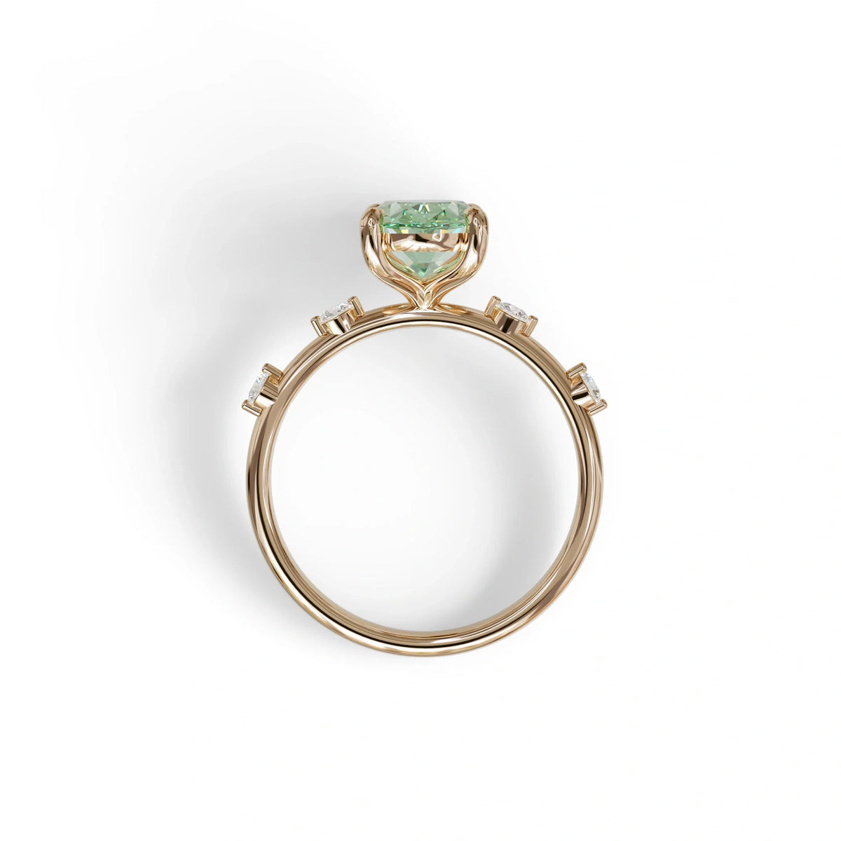 2 Ct Green Oval Cut Lab Diamond In Space-Chanel Setting Ring - Celestial