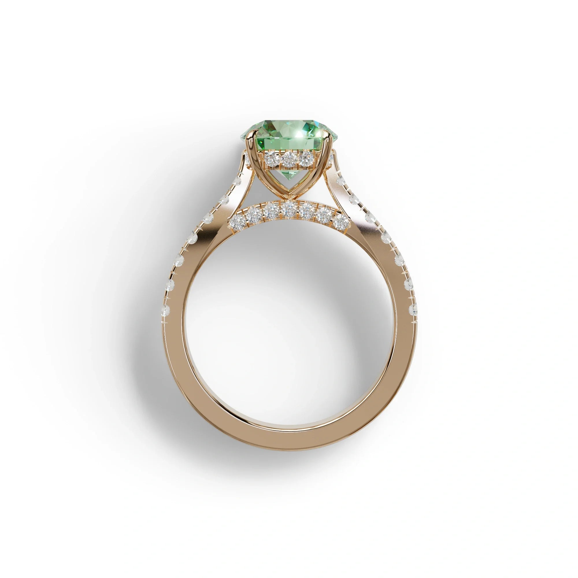 2 Carat Round Cut Green Lab Grown Diamond Engagement Ring | Hidden Halo & Pave - Brilliant