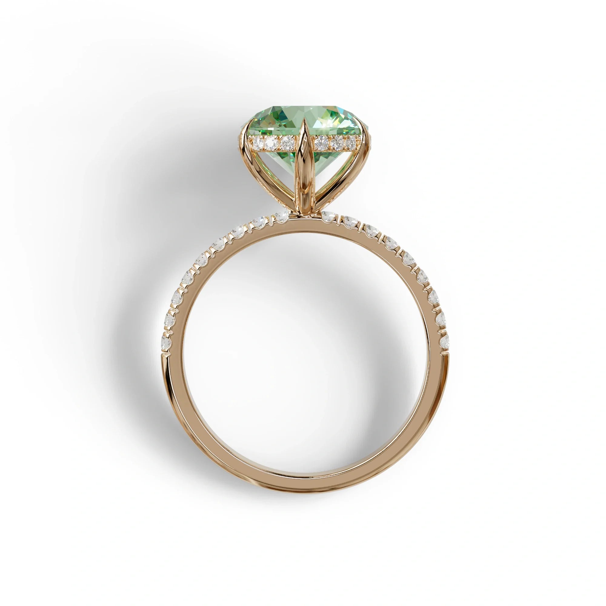2.5 Carat Green Round Cut Hidden Halo & Pave Lab Diamond Ring - Hyper Saga