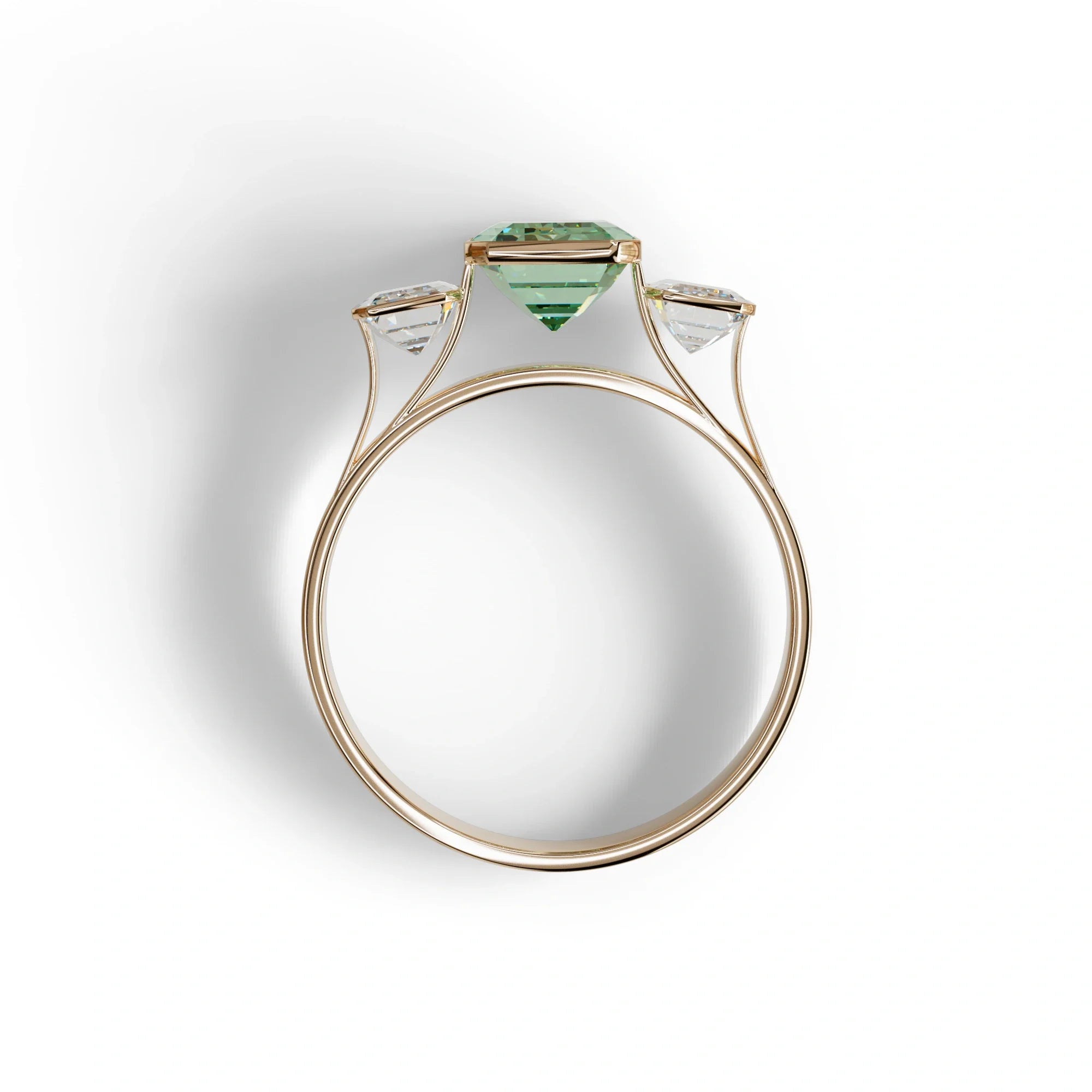 Three Stone 3 Carat Emerald cut Green Lab Grown Diamond Engagement Ring - Elaris