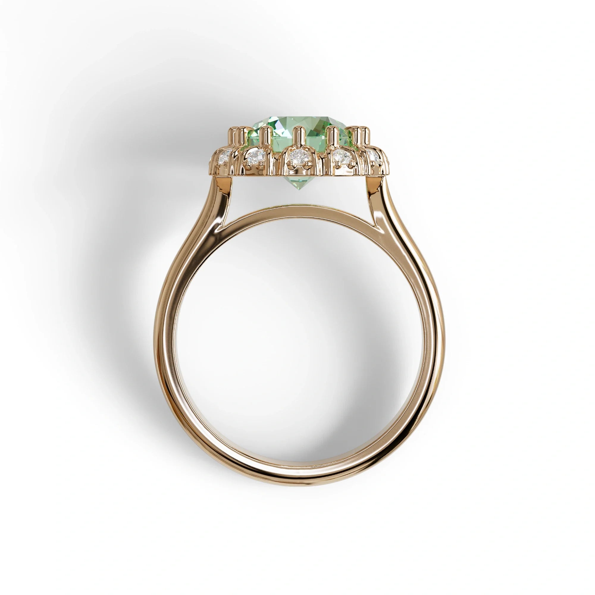 3 Carat Green Round Shaped Halo Lab Diamond Ring - Sunflower