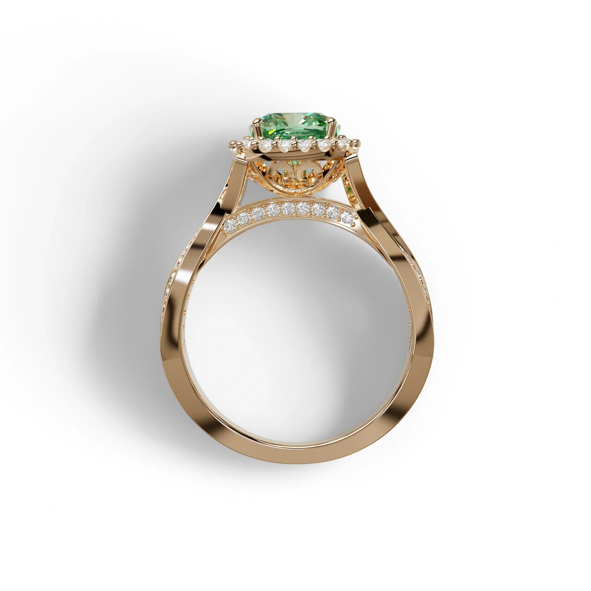 3 Carat Green Cushion Cut Lab Grown Halo Diamond Engagement Ring - Odessa