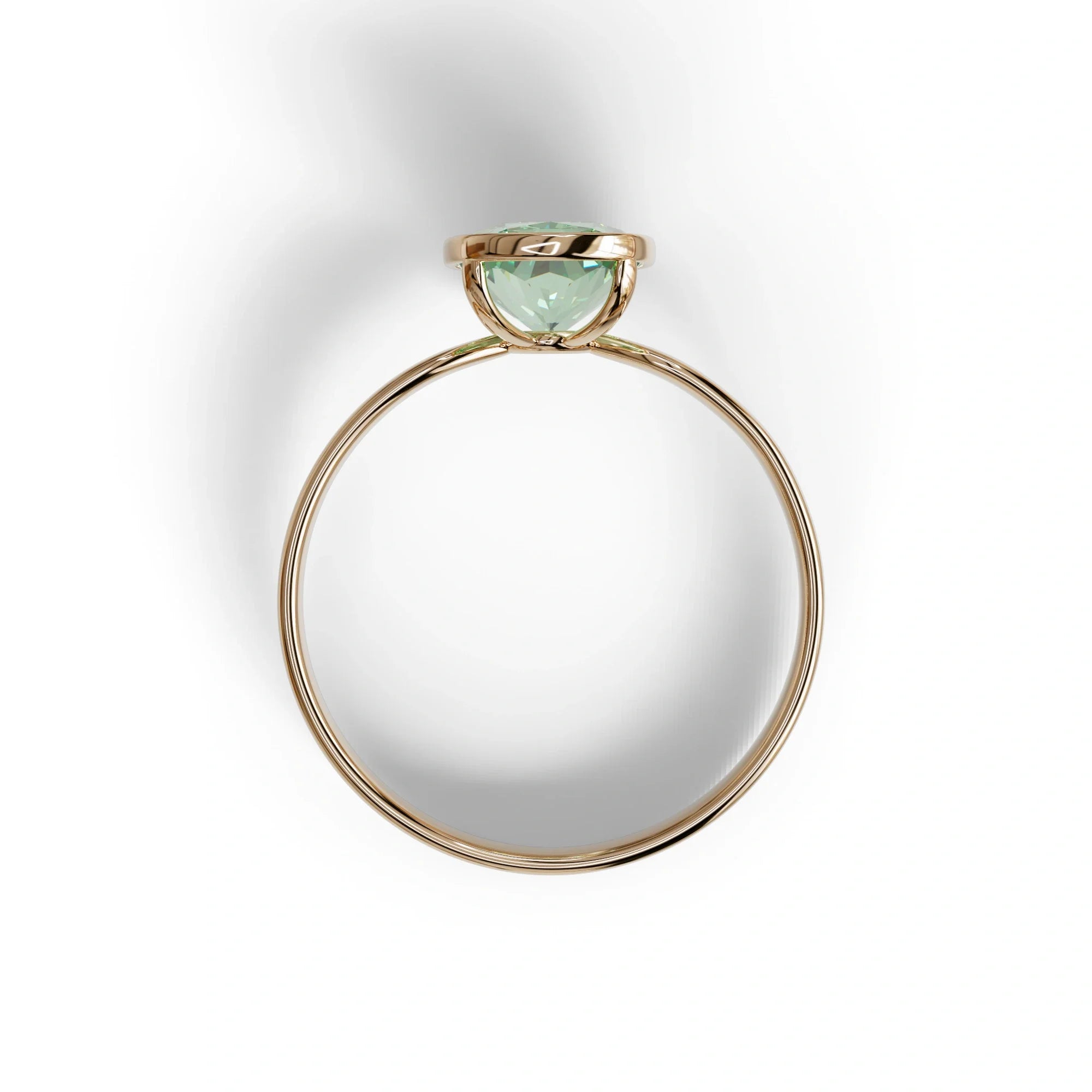 3 Carat Green Elongated Cushion Cut Bezel Set Engagement Ring - Astrae