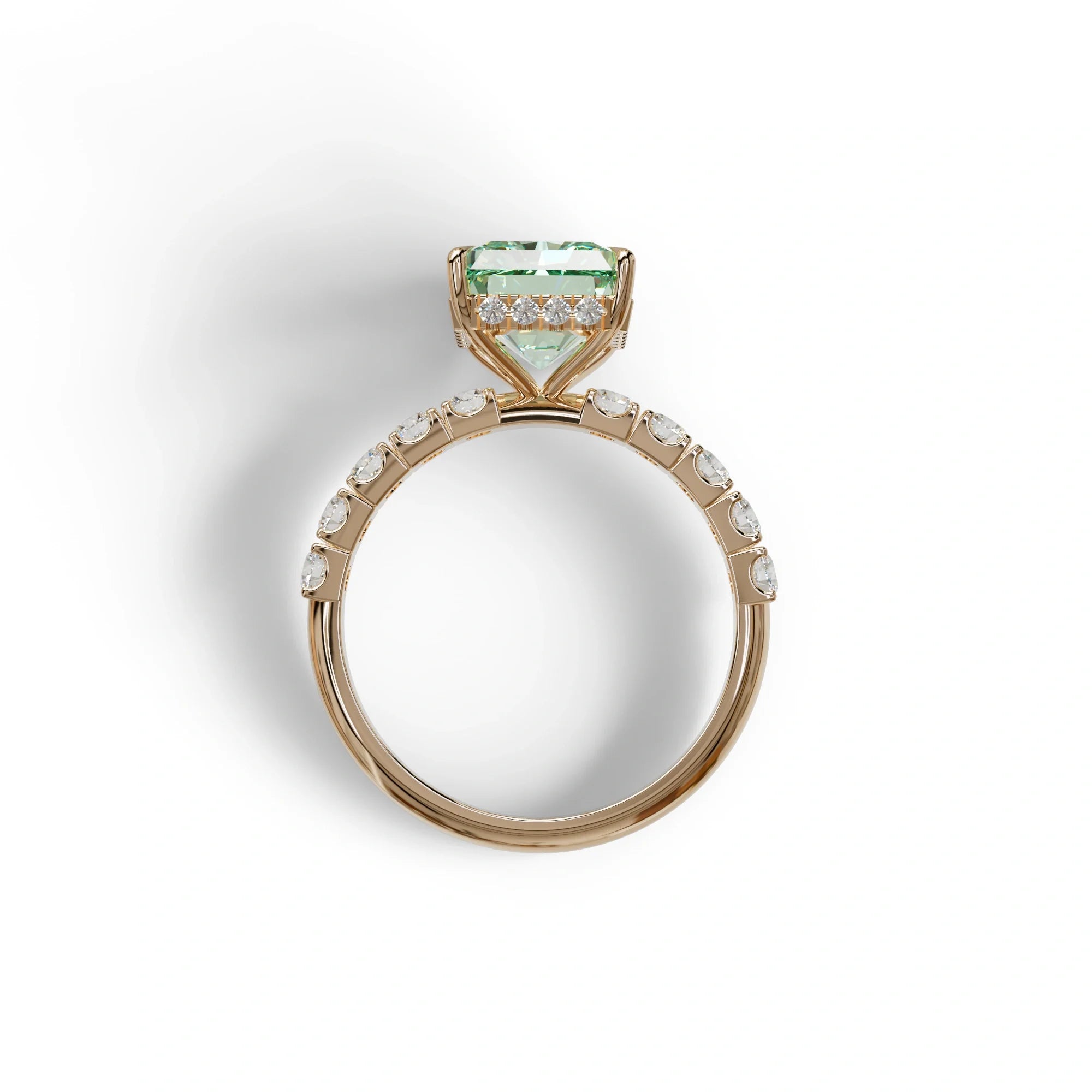 3 Carat Green Radiant Cut Lab Diamond Hidden Halo Engagement Ring - Lace Bridge