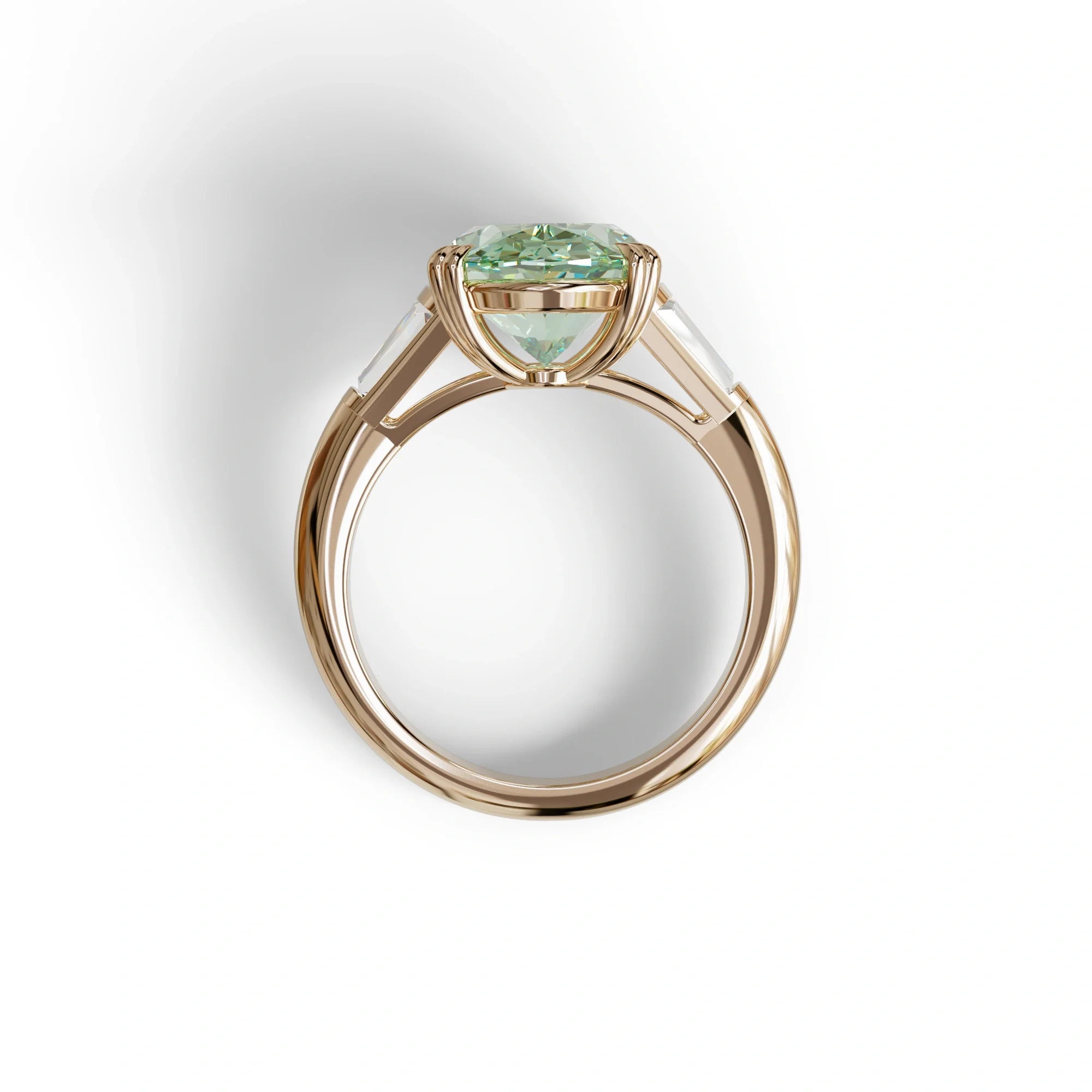 3 Carat Green Oval & Baguette Lab Diamond Ring - Persi