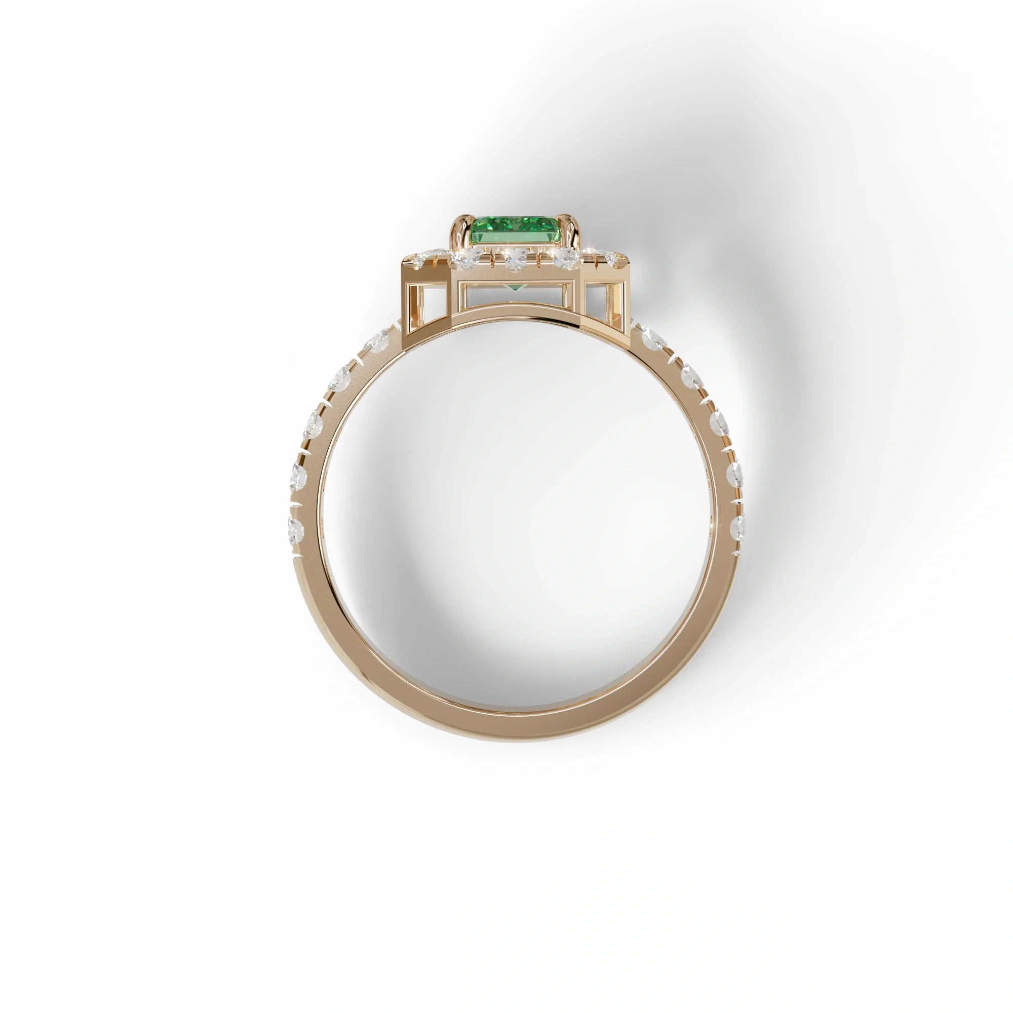 1 Carat Fancy Vivid Green Emerald Cut Lab Grown Diamond Engagement Ring - Freesia