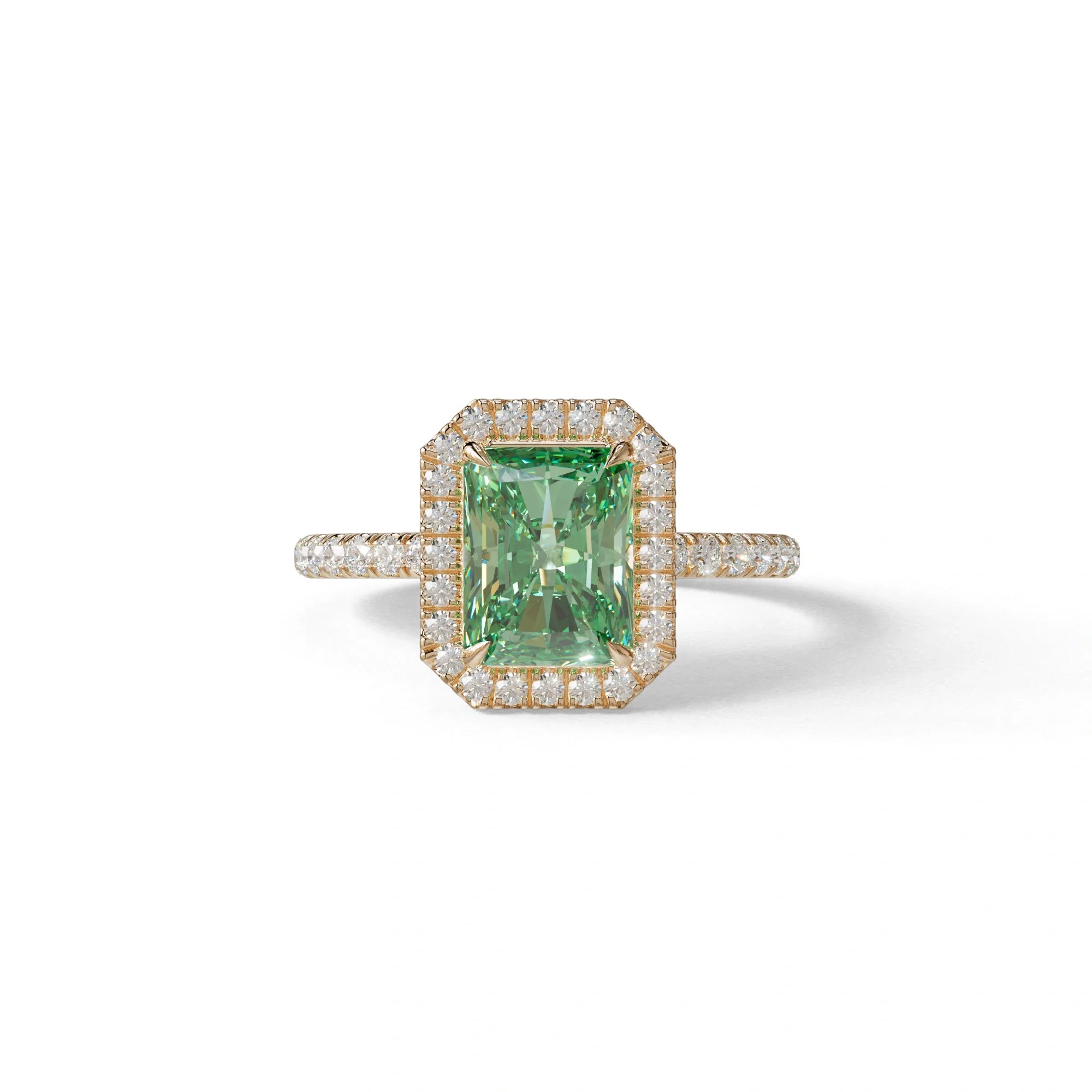 Green Radiant Cut Halo & Pave Lab Grown Diamond Engagement Ring - Madison - 2 Carat / 10K Solid Gold / Rose Gold