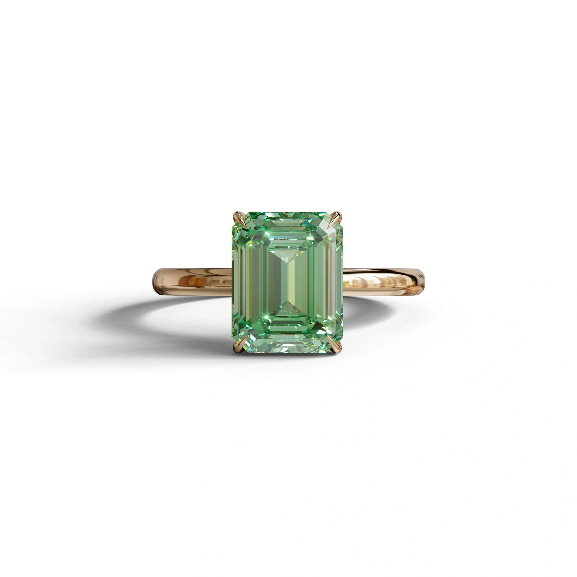 Green Emerald Cut Solitaire Lab Grown Diamond Engagement Ring - Vanessa - 2 Carat / 10K Solid Gold / Rose Gold