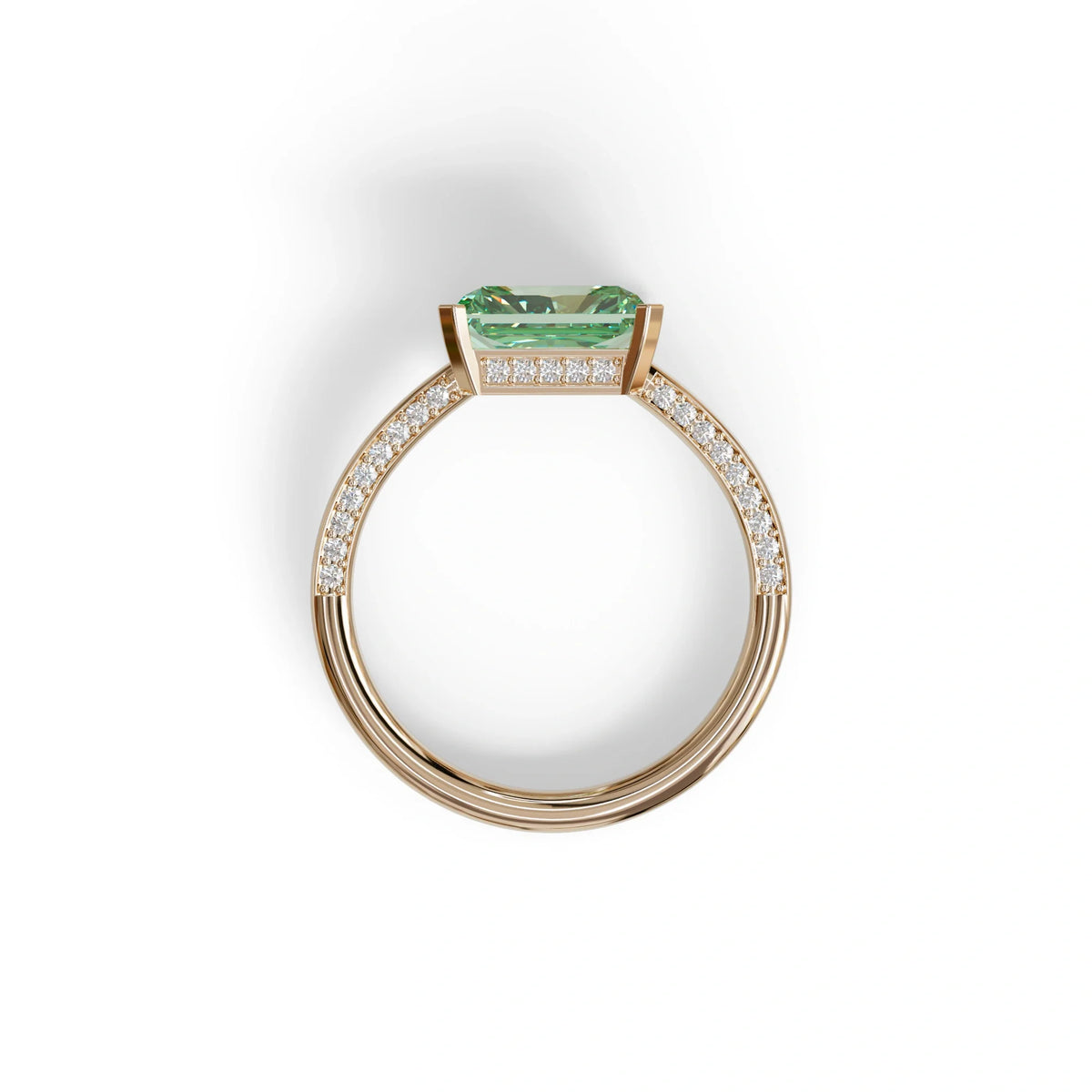 2.5 Ct Green Radiant Cut Lab Grown Diamond In Pave-Chanel Setting Ring - Maxine