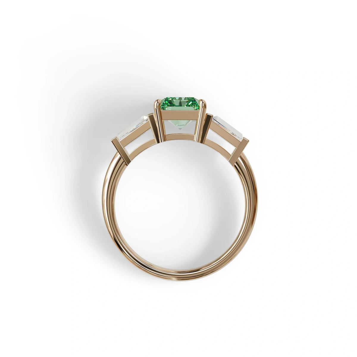 3Ct Green Radiant & Tapered Cut Lab Grown Diamond Three Stone Engagement Ring - Yana