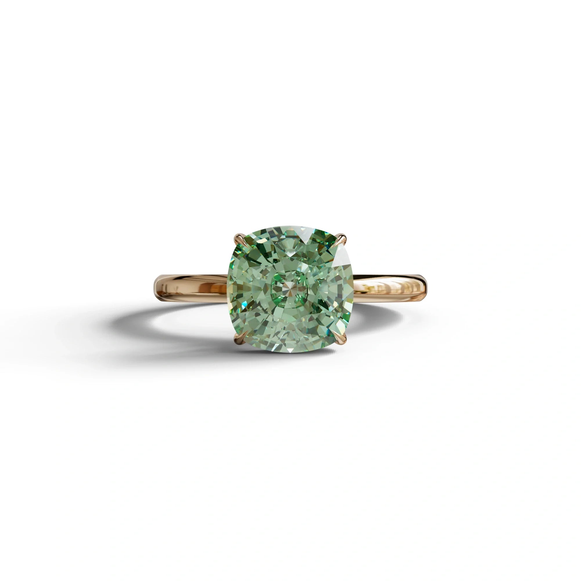 Green Cushion Cut Solitaire Lab Grown Diamond Engagement Ring - Mesmera - 2 Carat / 10K Solid Gold / Rose Gold