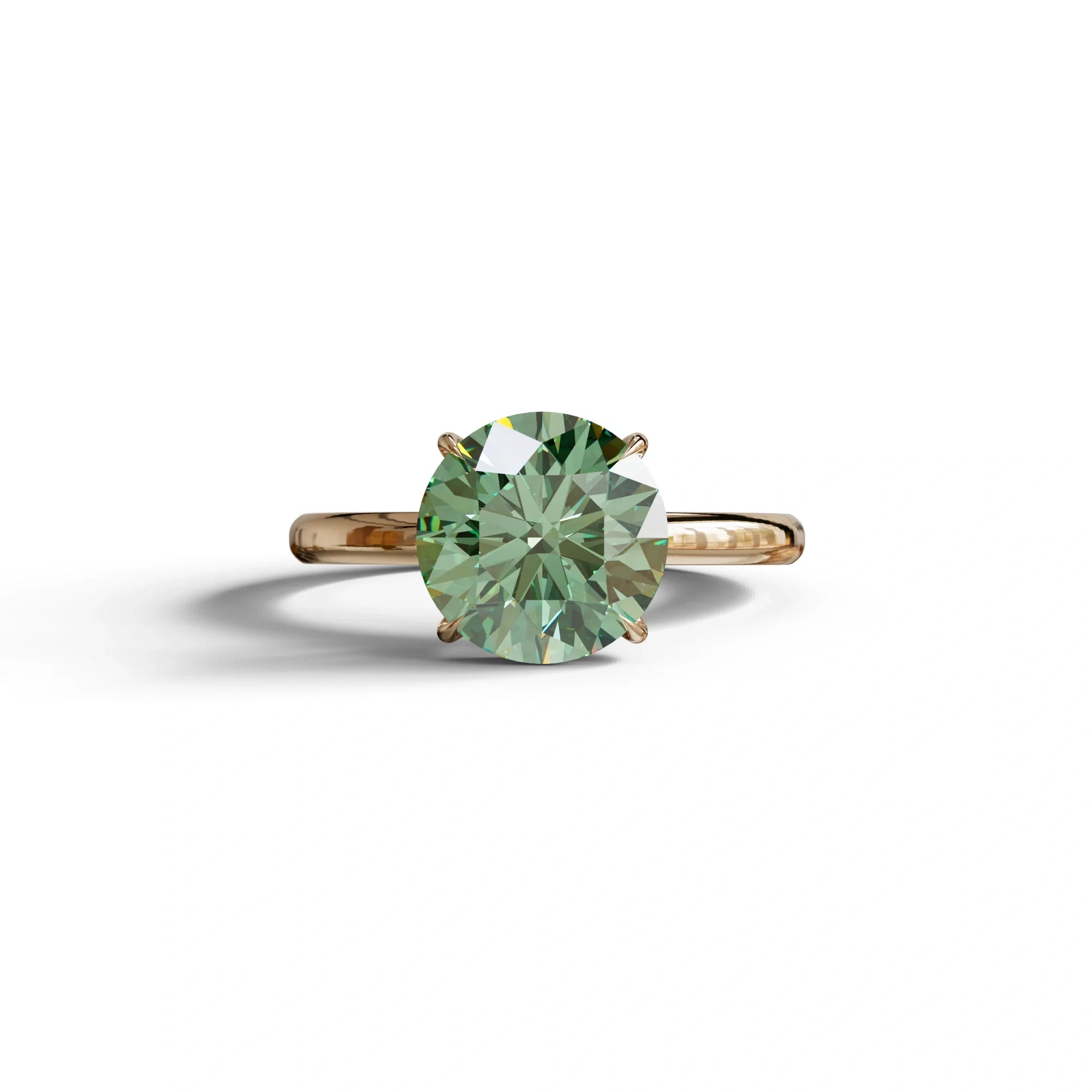 Green Round Cut Solitaire Lab Diamond Engagement Ring - Italia - 2 Carat / 10K Solid Gold / Rose Gold