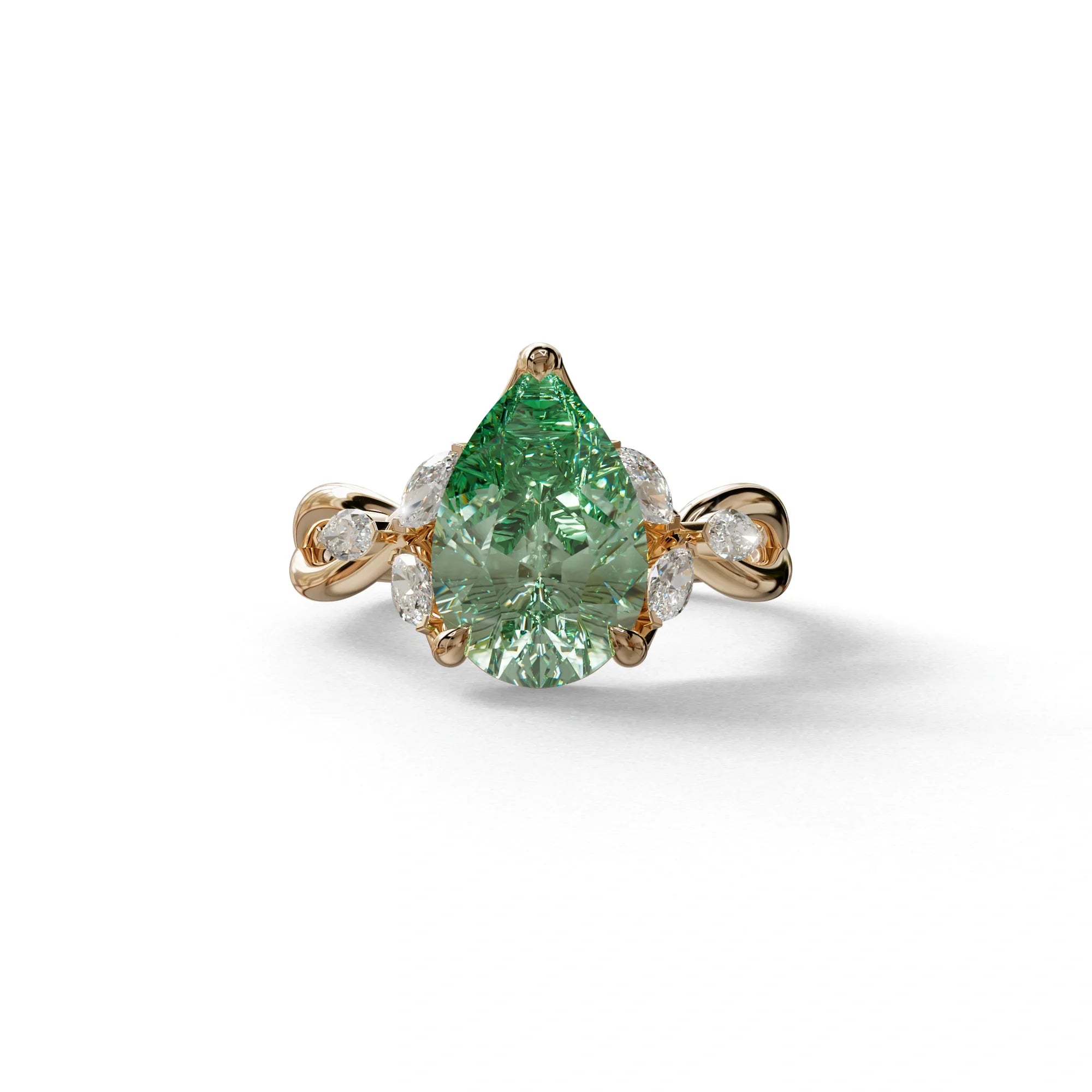 3 Carat Green Pear Cut Cluster-Vintage Setting Lab Grown Diamond Ring - Celena - 10K Solid Gold / Rose Gold