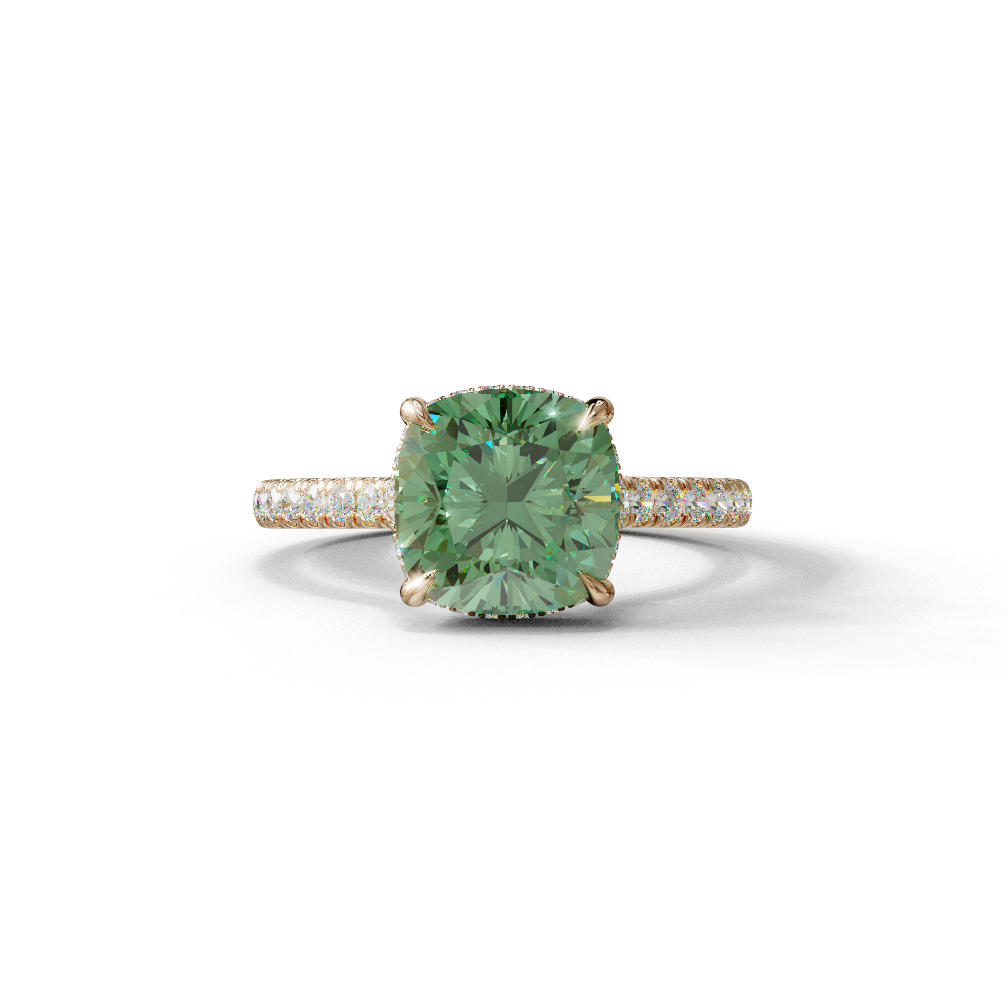 2.5 Carat Green Cushion Cut Hidden Halo & Pave Lab Diamond Ring - Éblouissant - 10K Solid Gold / Rose Gold