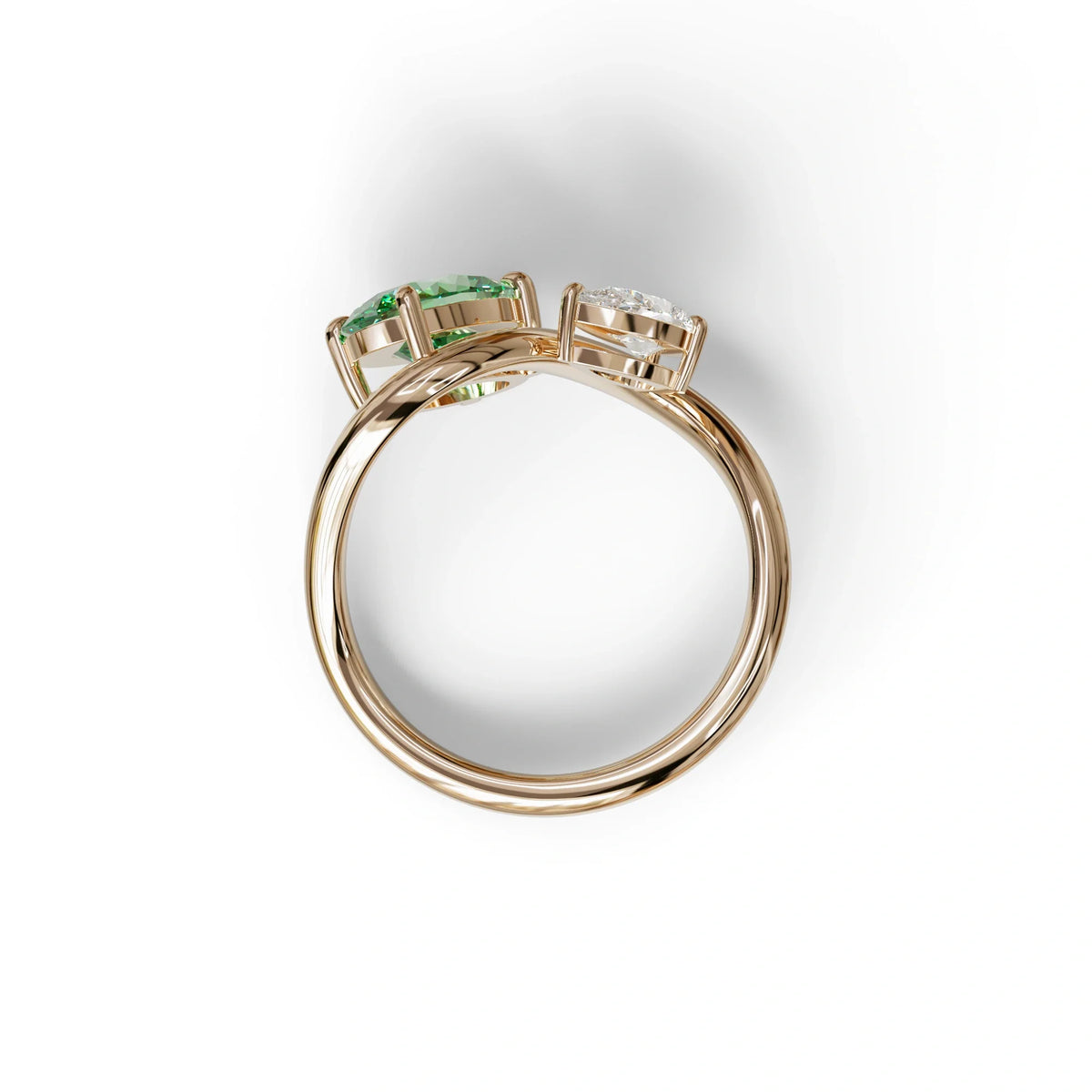3 Carat Green Oval and Pear Cut Lab Diamond Engagement Ring - Toi Et Moi