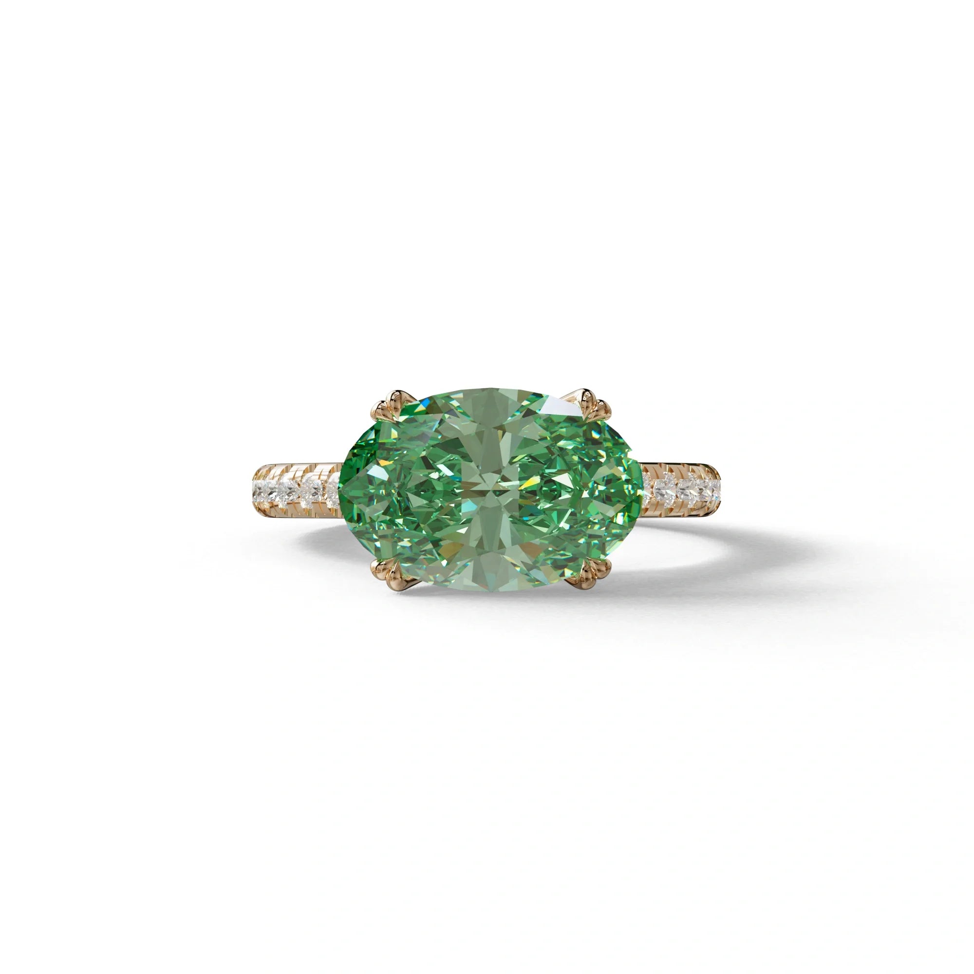 3 Carat Green Oval Lab Diamond Engagement Ring - Ellipse - 10K Solid Gold / Rose Gold