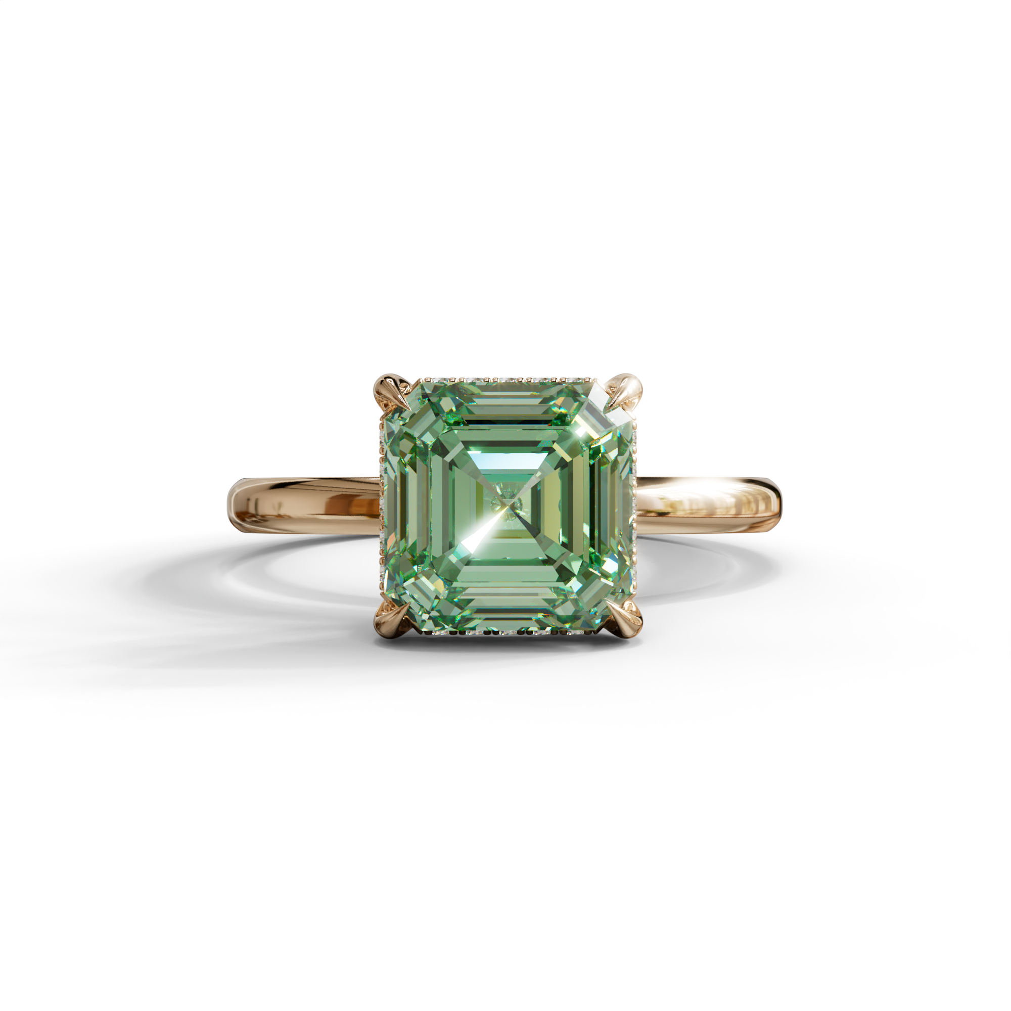 2.5 Carat Green Asscher Cut Hidden Halo Setting Lab Grown Diamond Ring - 10K Solid Gold / Rose Gold
