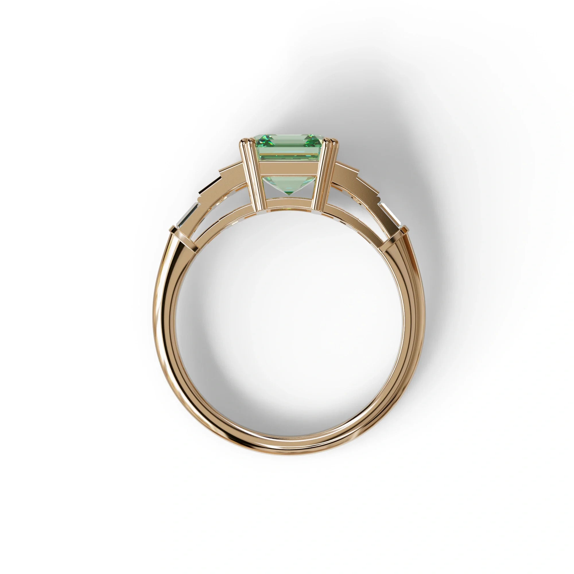 3 Carat Green Asscher Three Stone Lab grown Diamond Ring - Vetra