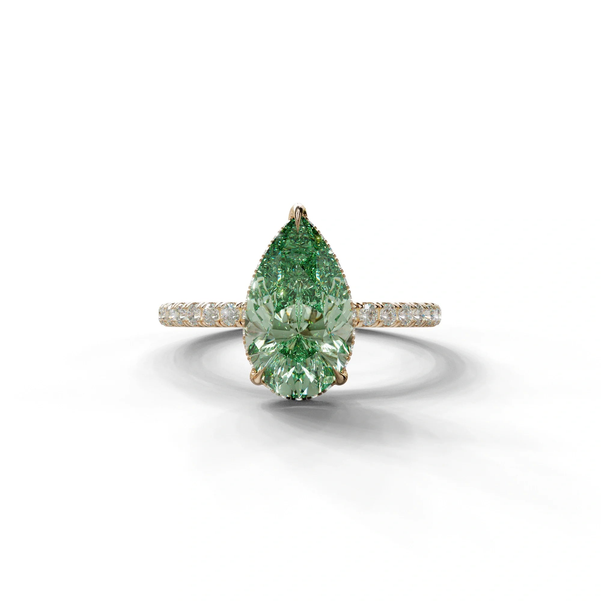 2 Carat Green Pear Cut Hidden Halo & Pave Lab Diamond Ring - 10K Solid Gold / Rose Gold