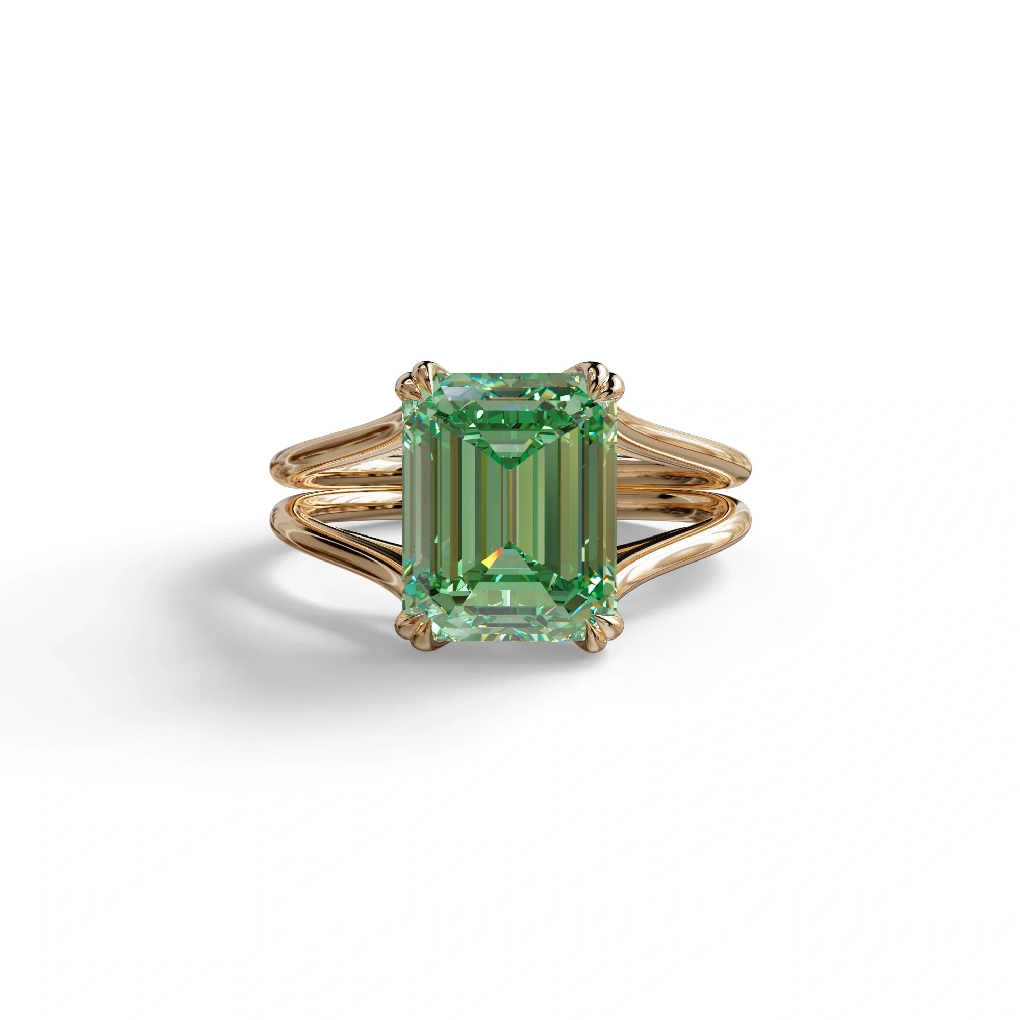 4 Carat Fancy Green Emerald Cut Lab Grown Diamond Engagement Ring - Tesira - 10K Solid Gold / Rose Gold