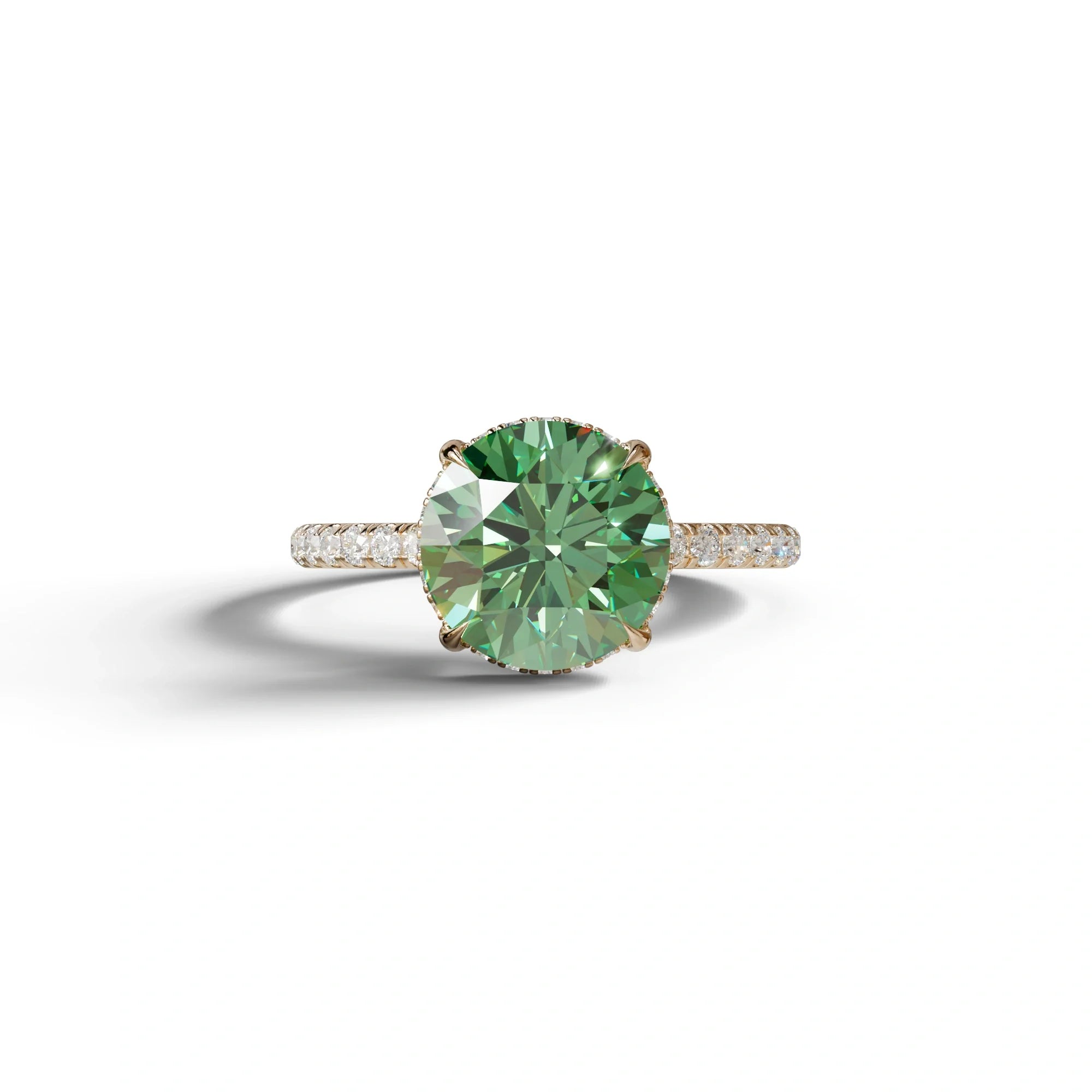 3.5 Carat Green Round Cut Lab Diamond Ring - Halo & Pave Setting Wedding Ring - 10K Solid Gold / Rose Gold