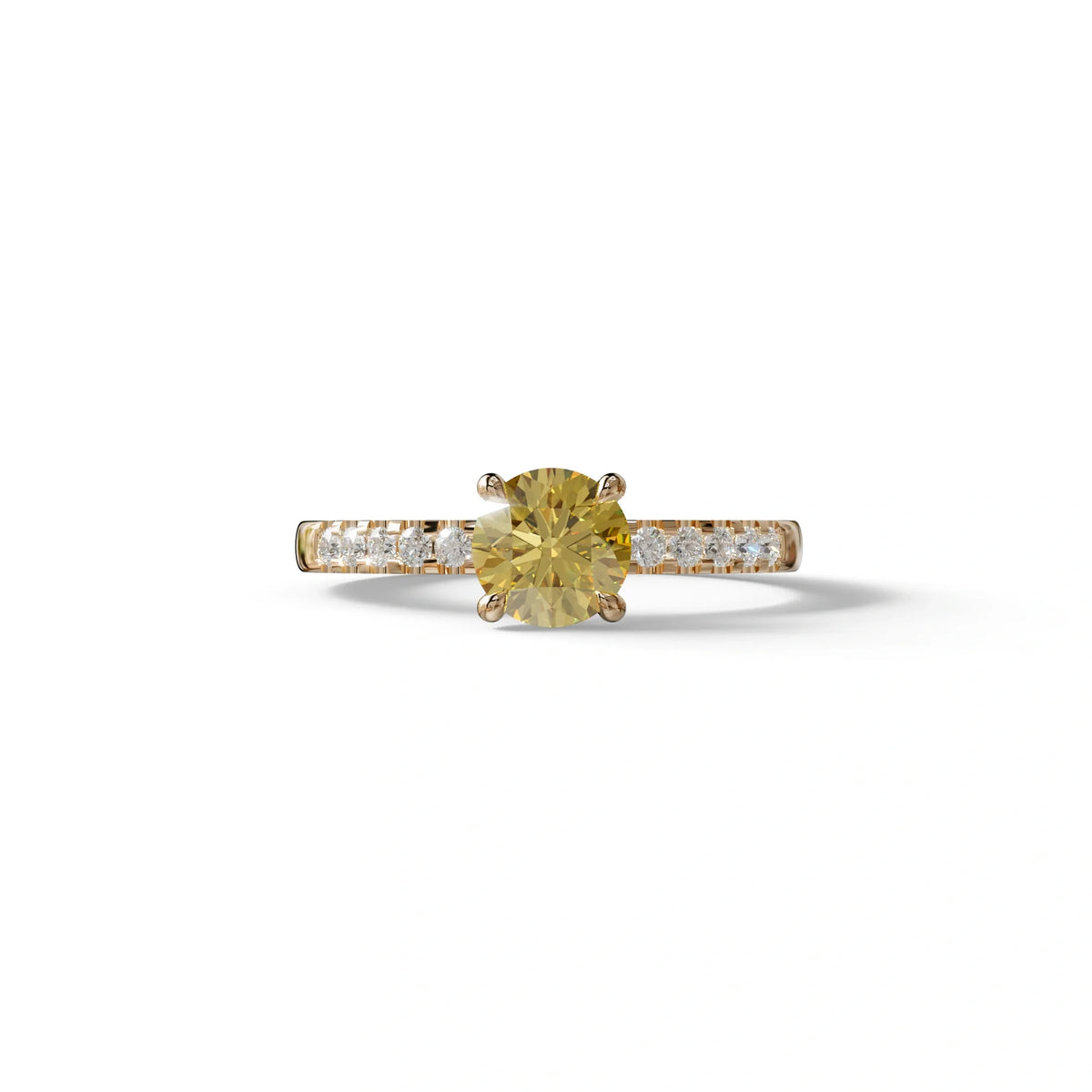 Yellow Round Pave Set Minimalist Engagement Ring - Nova Signature - 1.5 Carat / 10K Solid Gold / Rose Gold