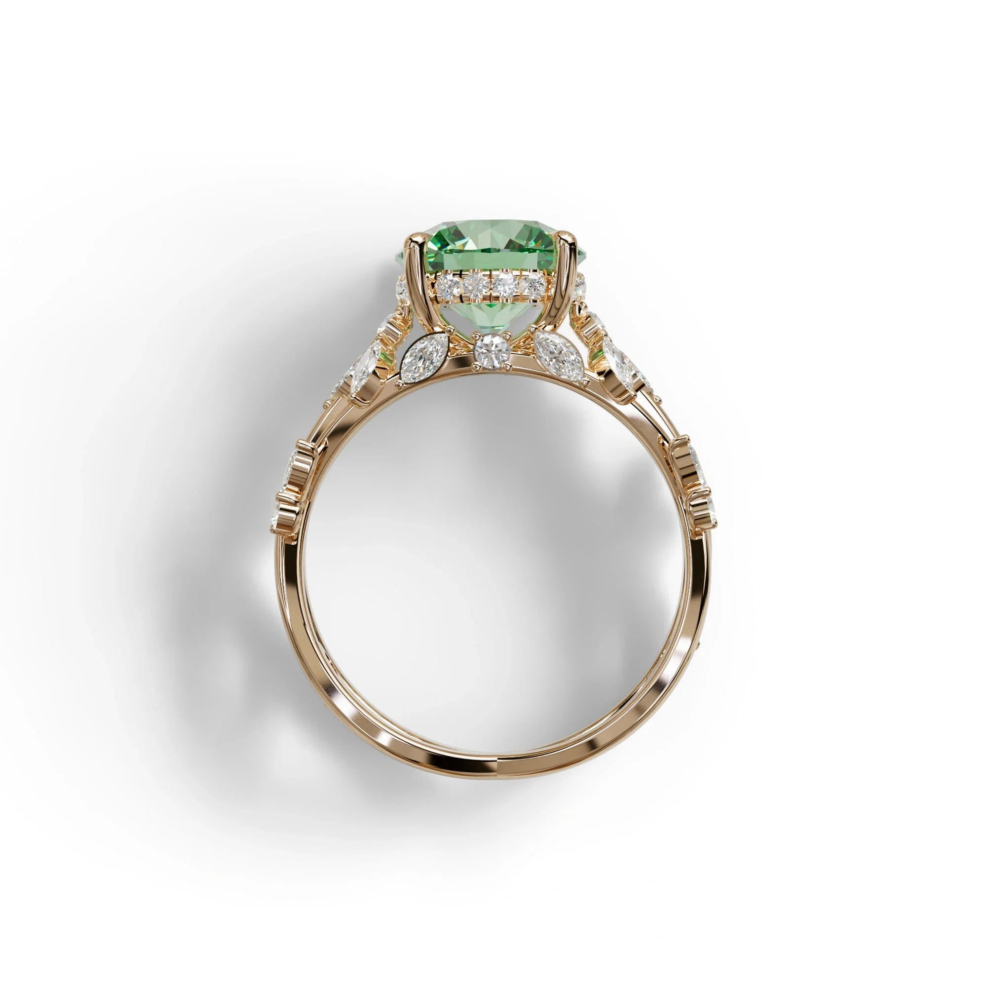 Natural inspired 3 Carat Green Round Cut Lab Diamond Engagement Ring - Catalina