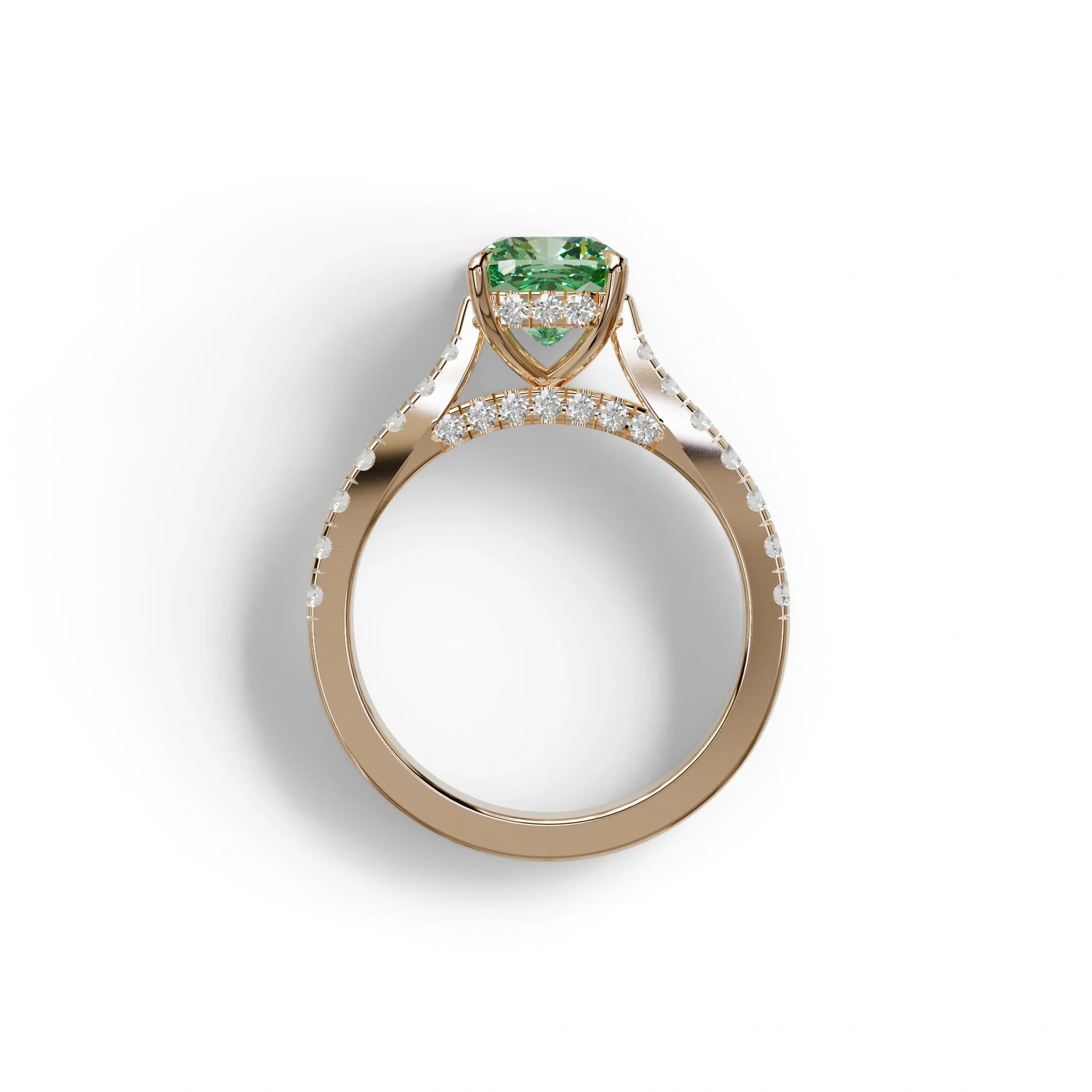 2 Carat Green Color Cushion Cut Lab Diamond Engagement Ring set - Leo