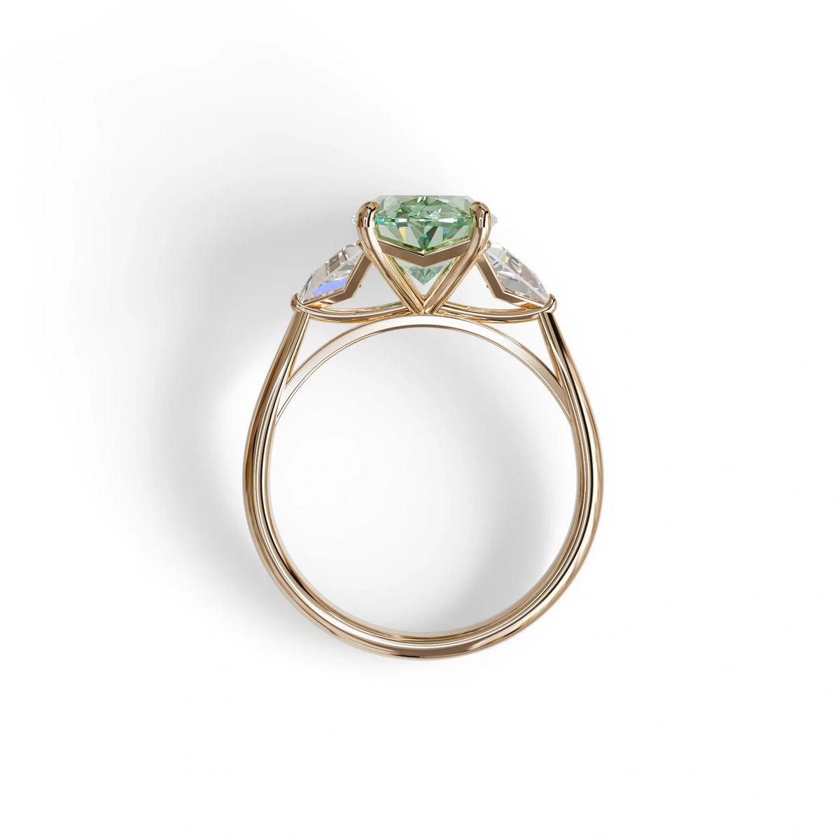 3Ct Green Oval Cut Lab Grown Diamond Three Stone Engagement Ring - Myza