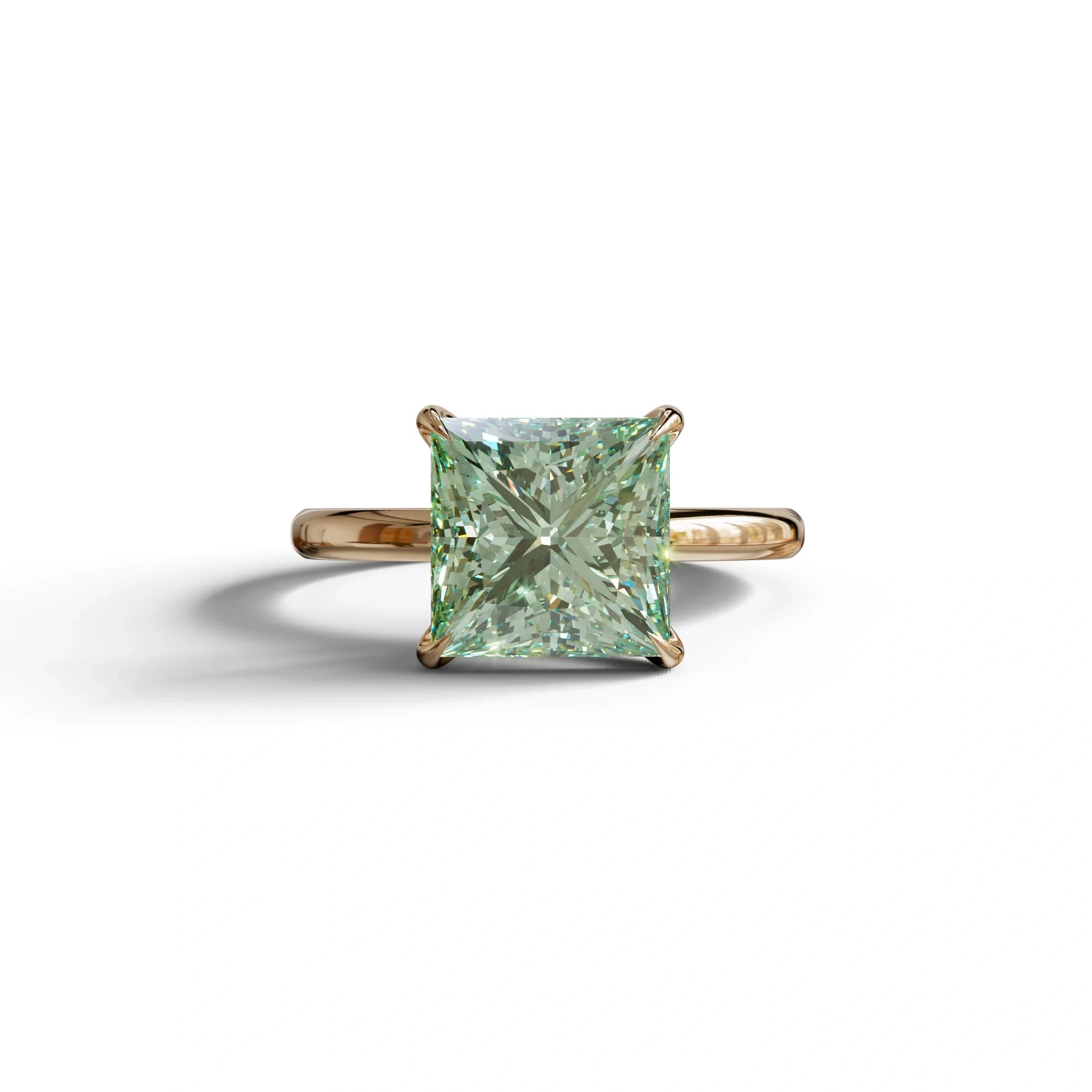 Green Princess Cut Solitaire Lab Grown Diamond Engagement Ring - Speyeria - 2 Carat / 10K Solid Gold / Rose Gold