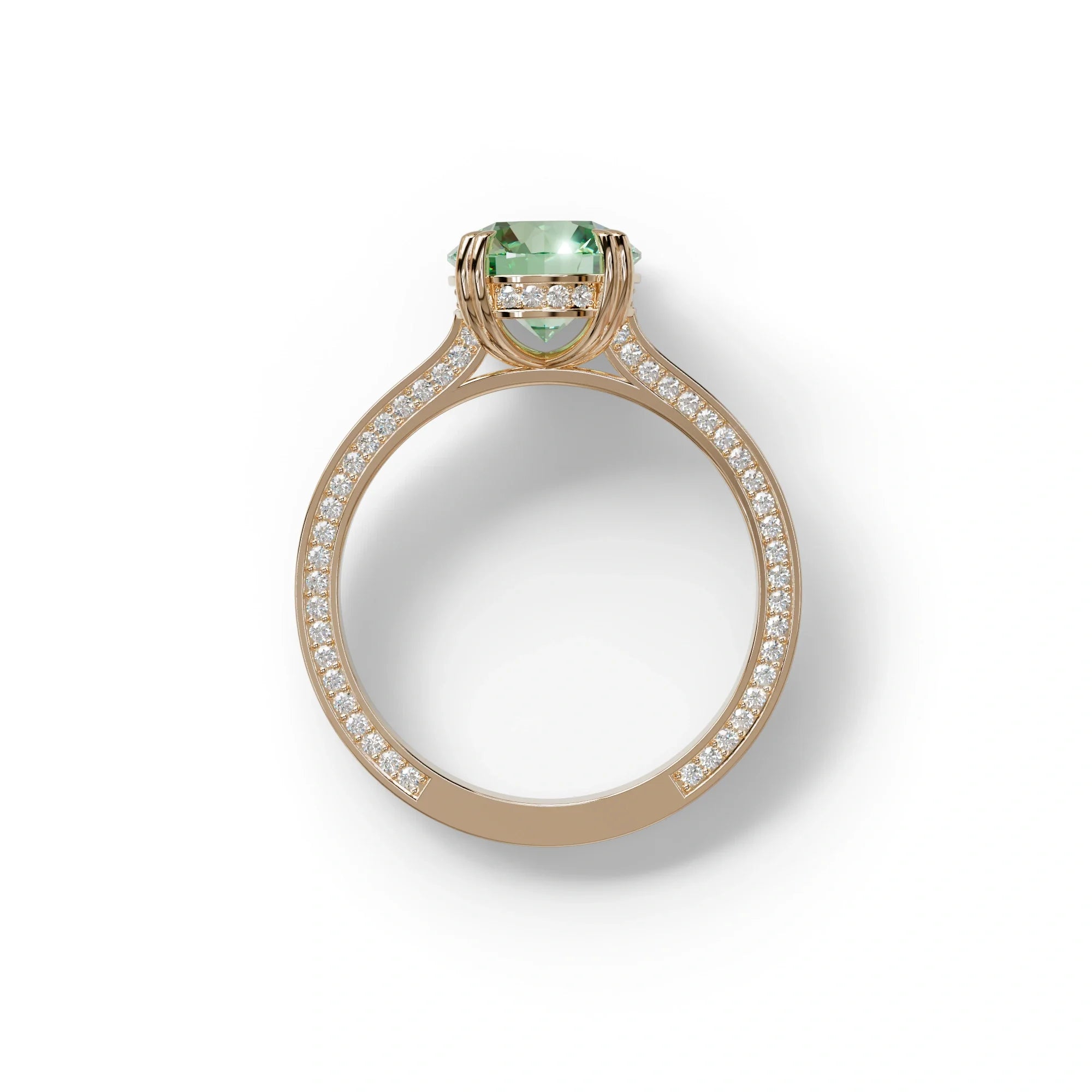 2 Carat Green Round Cut Hidden Halo Lab Diamond Engagement Ring - Maeve
