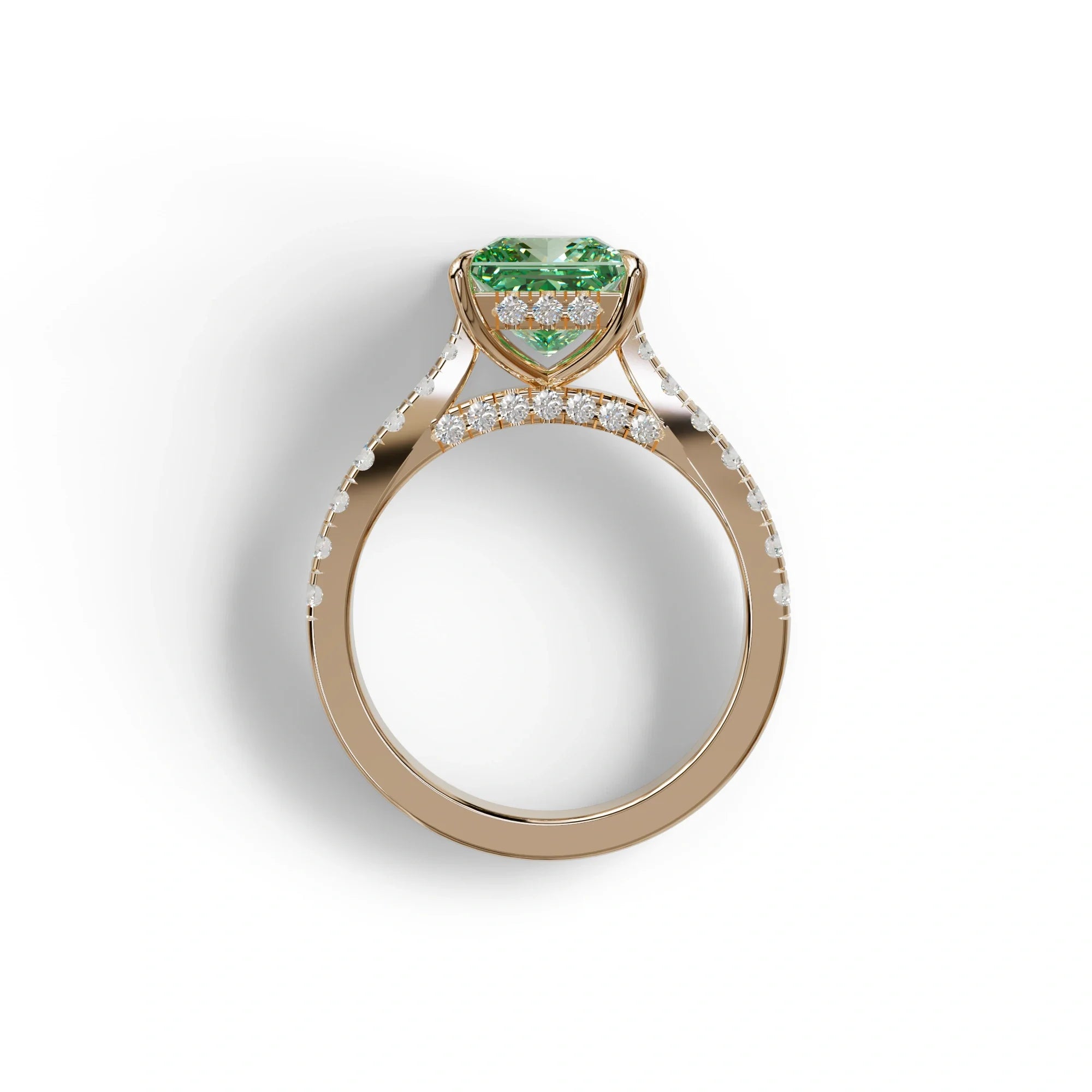 2.5 Carat Green Princess Cut Hidden Halo & Pave Lab Diamond Ring - Aries
