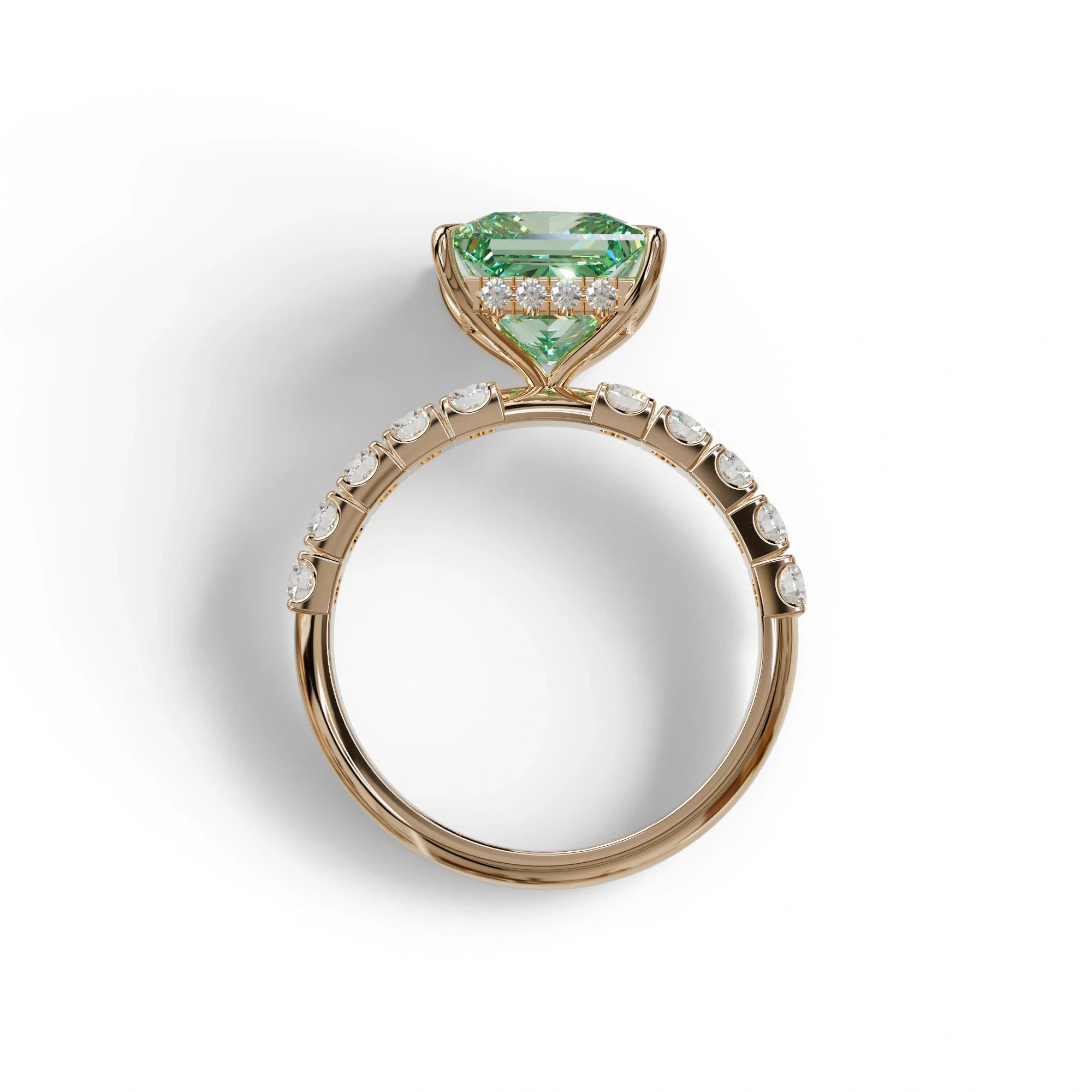 3 Carat Green Princess Cut Pave Lab Created Diamond Ring - Elysia