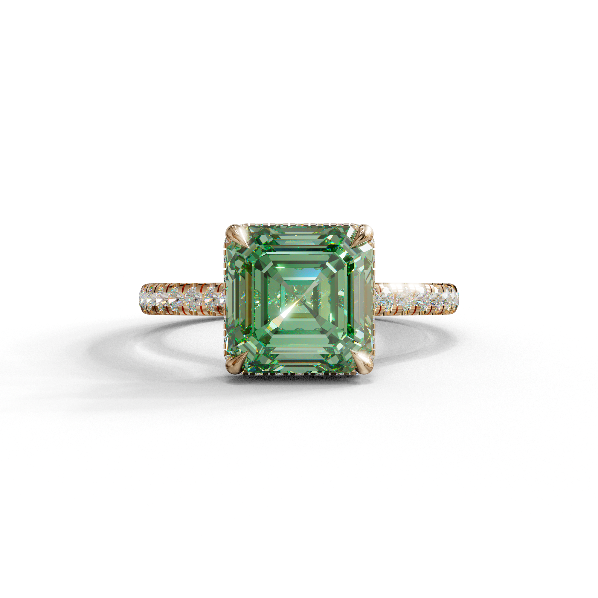 3.5 Carat Green Asscher‑Cut Lab Diamond Engagement Ring with Halo and Pavé Accents - 10K Solid Gold / Rose Gold