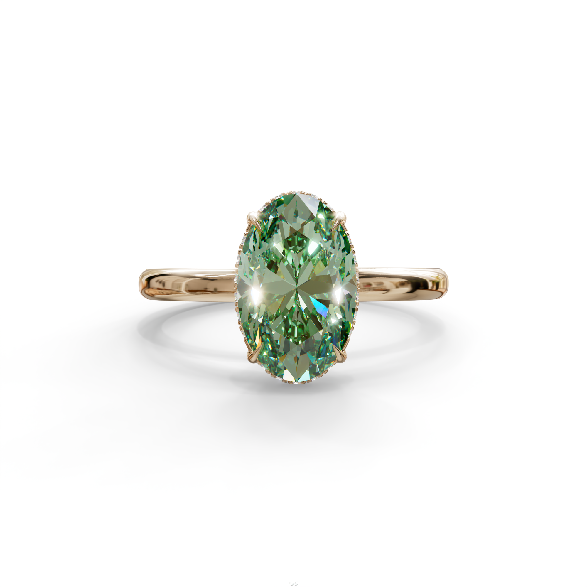 2.5 Carat Green Oval Cut Hidden Halo Lab Diamond Ring - Mi Amor - 10K Solid Gold / Rose Gold