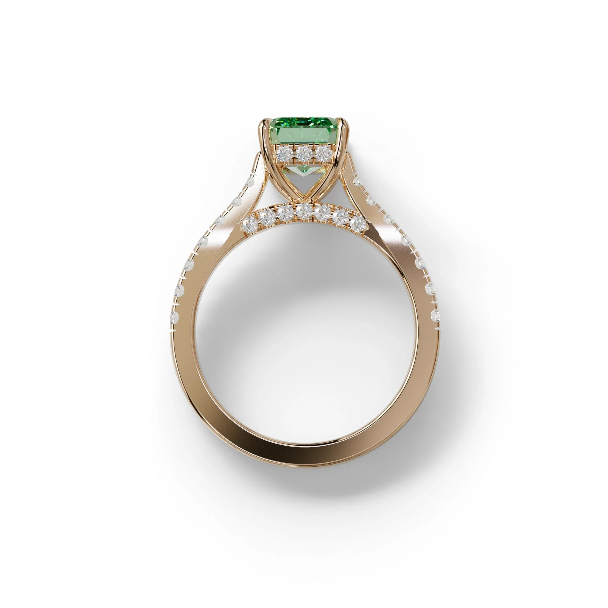 2 Carat Green Emerald Cut Hidden Halo & Pave Lab Diamond Ring - Siara