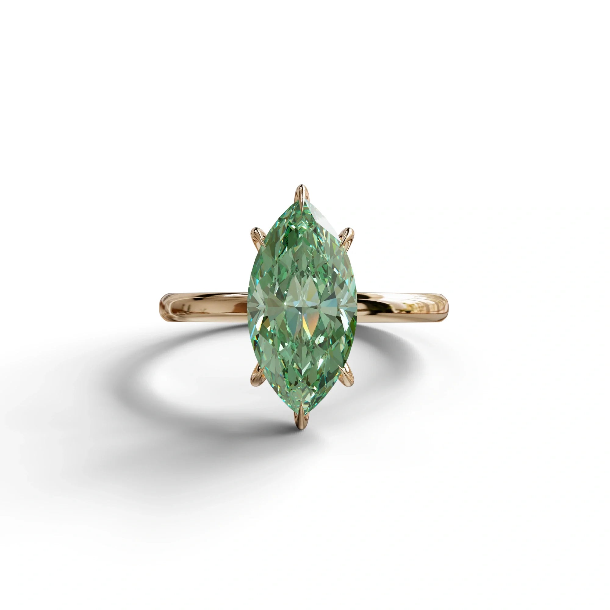 Fancy Vivid Green Marquise Cut Solitaire Lab Grown Diamond Engagement Ring - Celestina - 2 Carat / 10K Solid Gold
