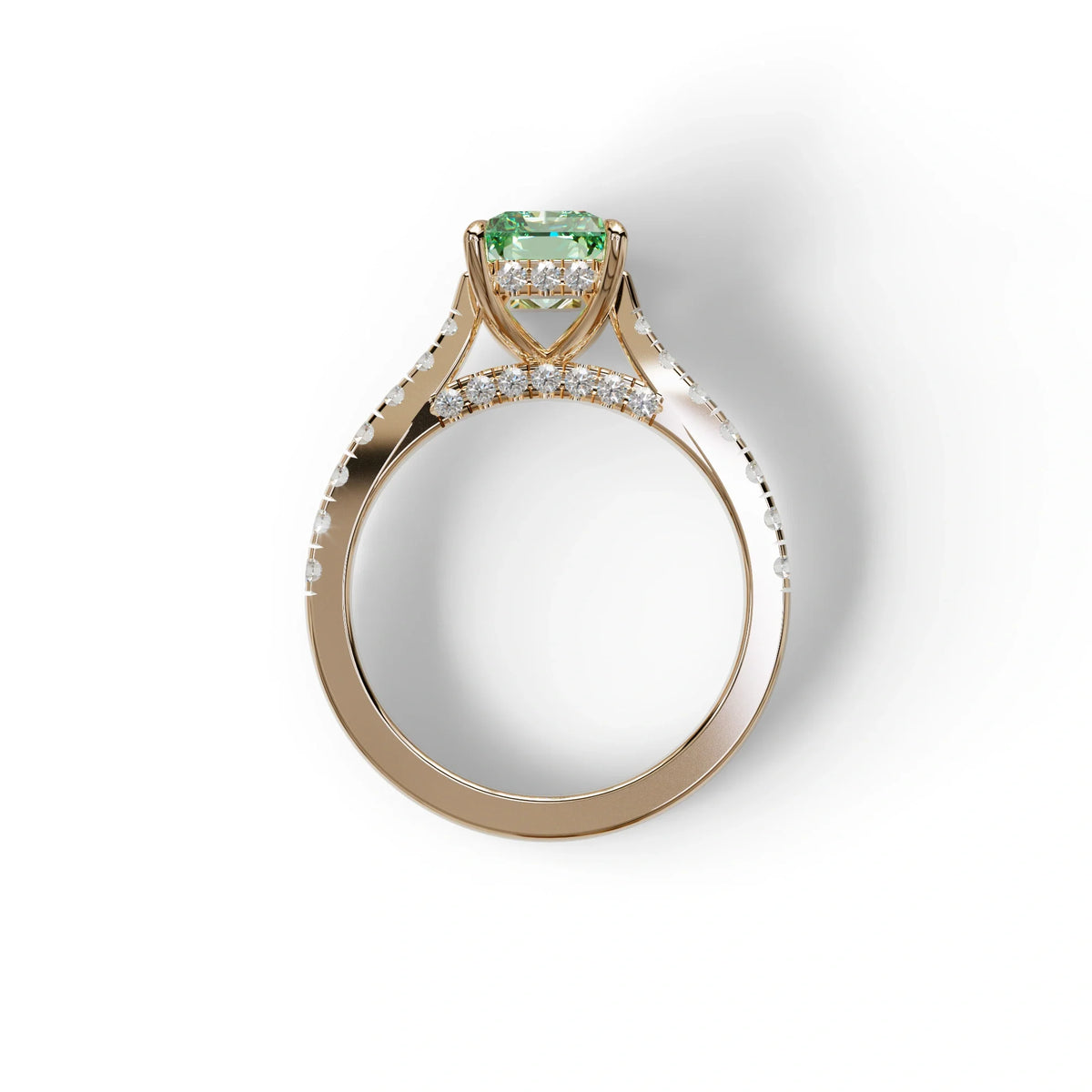 2 Carat Green Radiant Cut Halo & Pave Lab Grown Diamond Ring- Asphalt