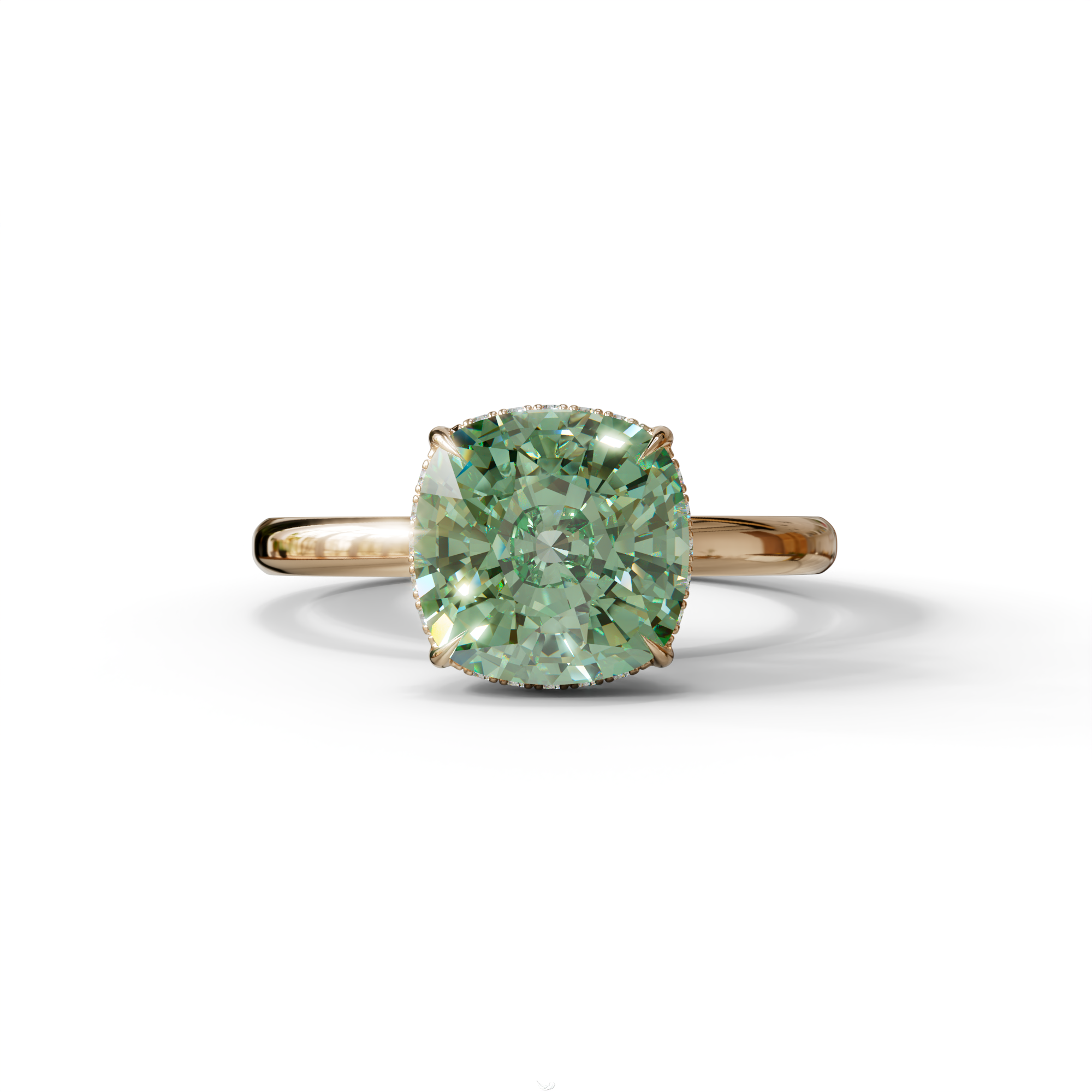 3 Carat Green Cushion Lab Diamond Hidden Halo Ring - 10K Solid Gold / Rose Gold