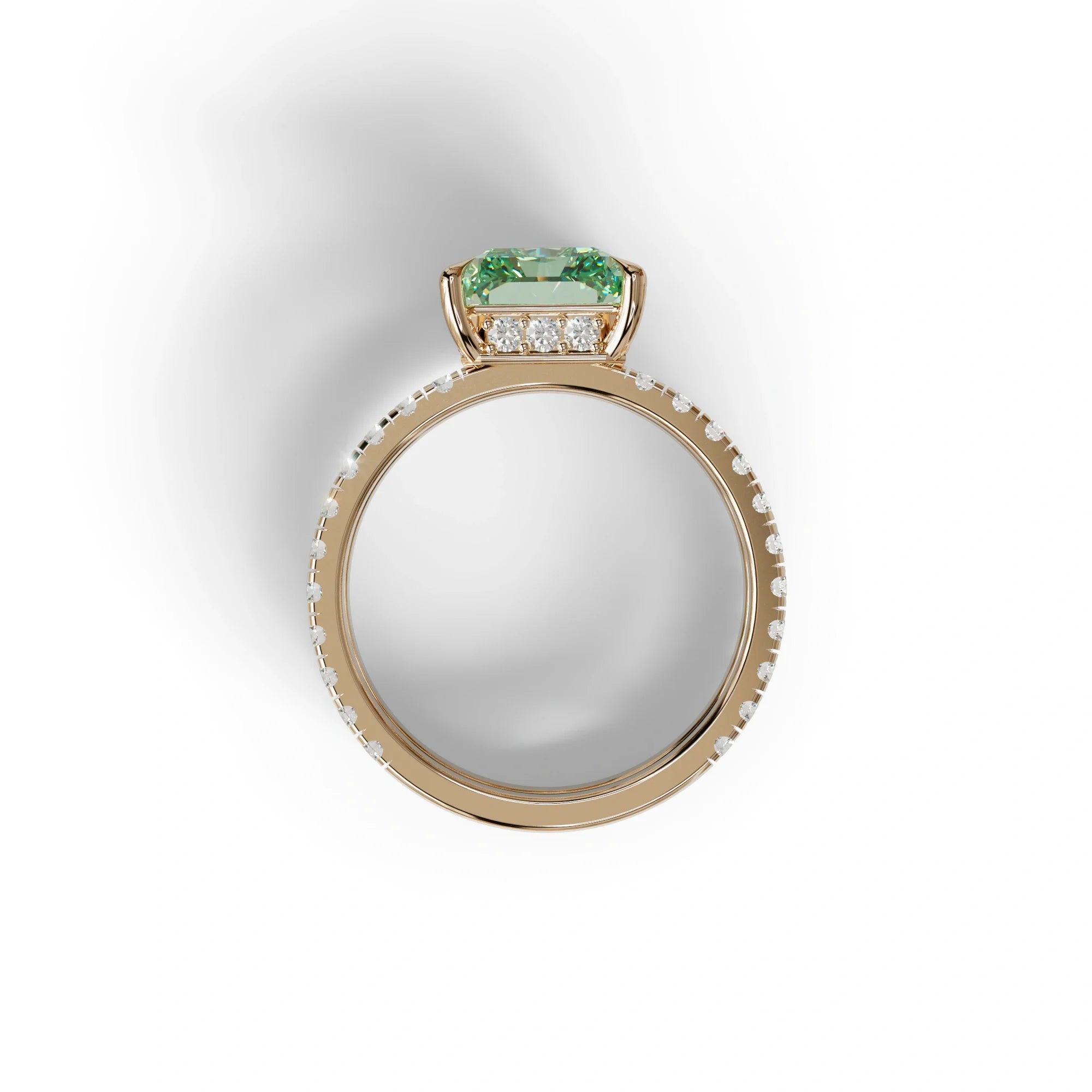 Green Color Radiant Cut Lab Diamond Engagement Ring | Double Band Hidden Halo - Billie