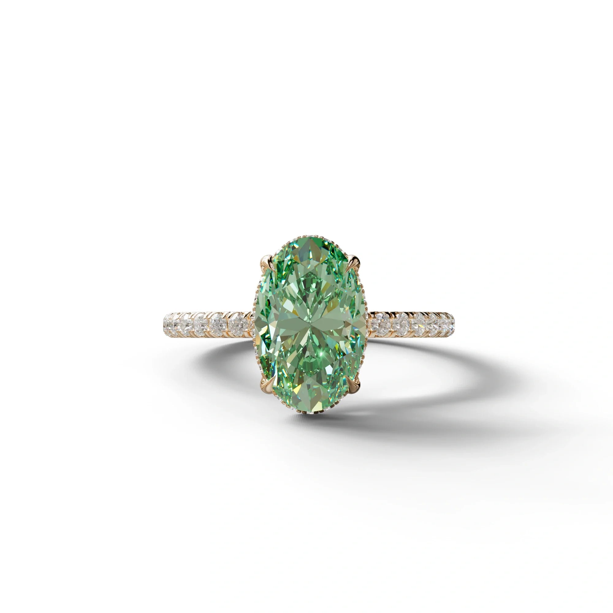3 Carat Green Oval Cut Hidden Halo & Pave Setting Lab Grown Diamond Ring - 10K Solid Gold / Rose Gold