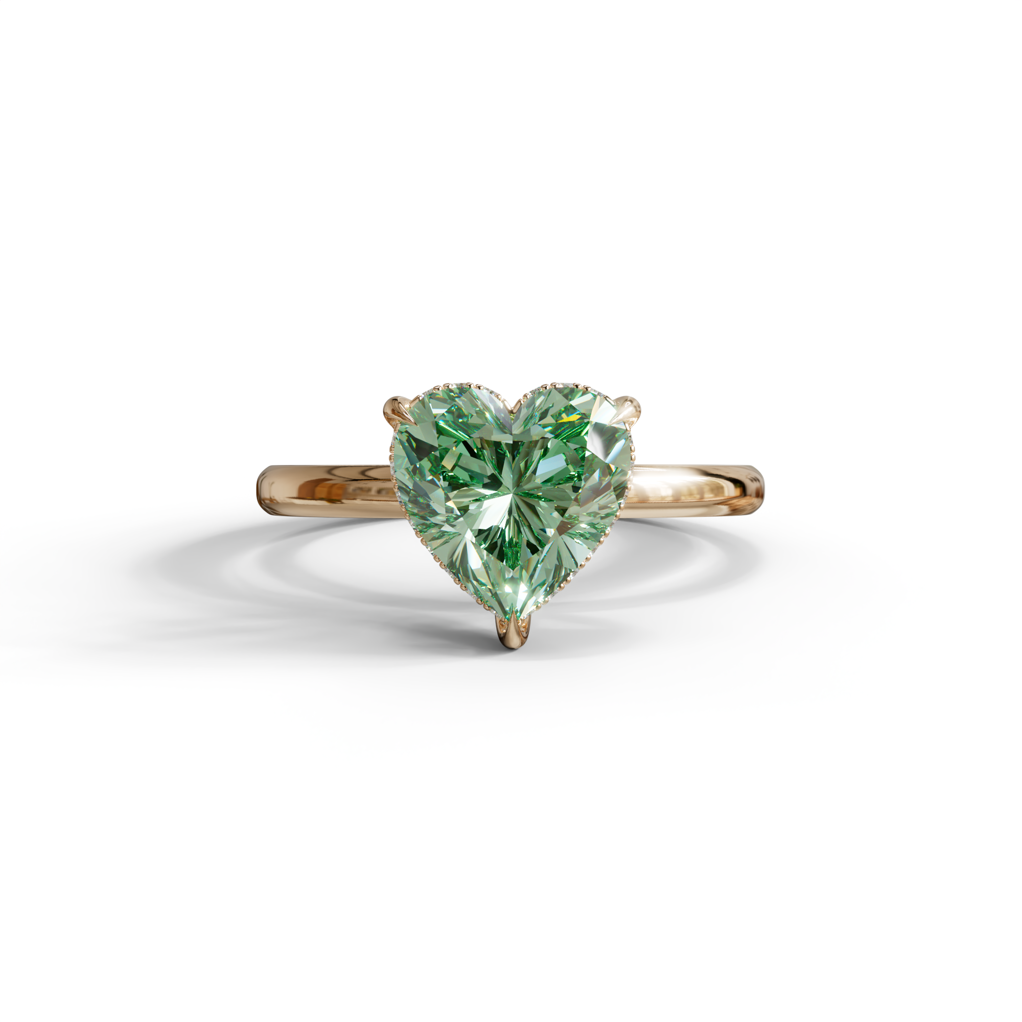 3 Carat Green Heart Cut Hidden Halo Set Lab Grown Diamond Engagement Ring - 10K Solid Gold / Rose Gold