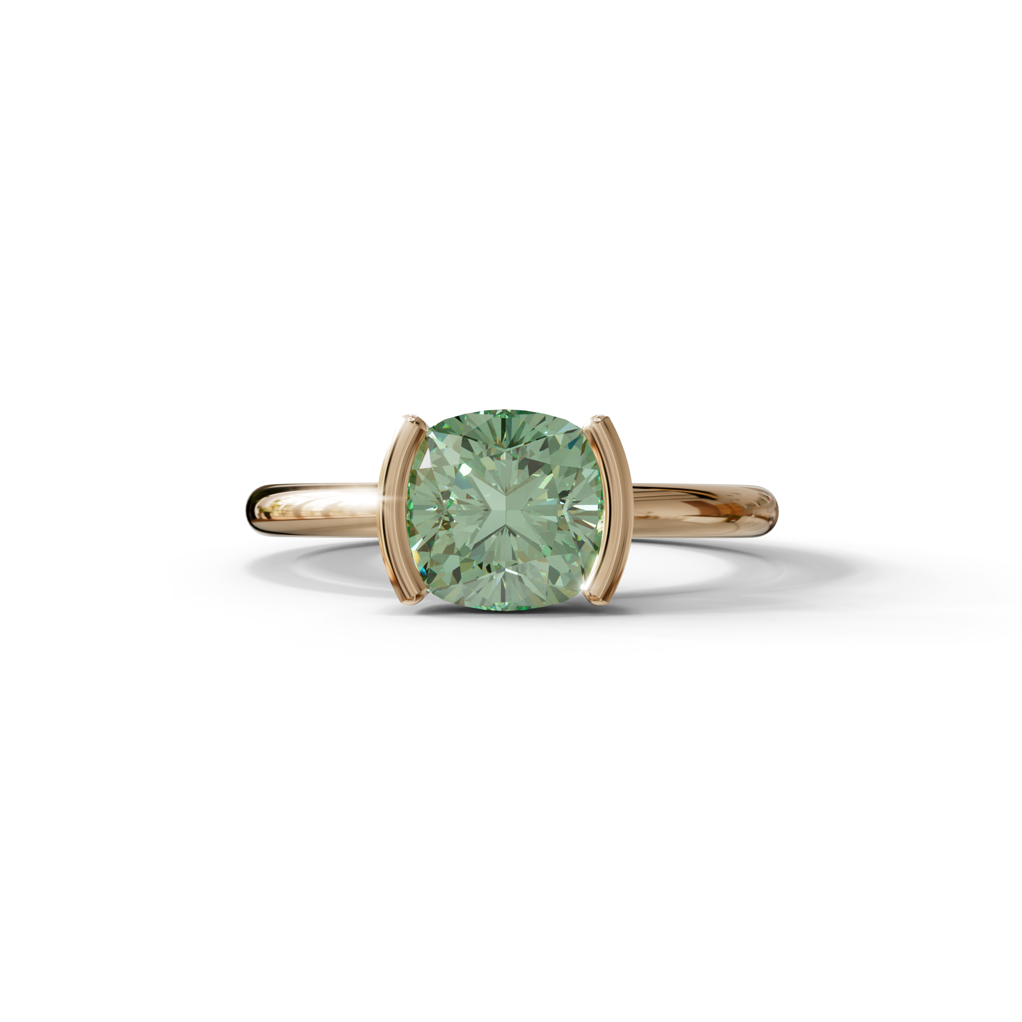 2 Carat Green Cushion Diamond Ring - Half Bezel Set Ring - Remi - 10K Solid Gold / Rose Gold