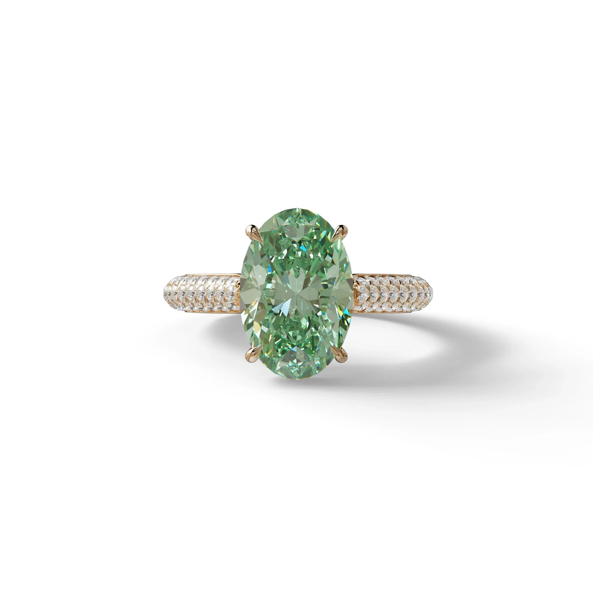 3 Carat Green Oval Cut Hidden Halo & Pave Set Lab Diamond Engagement Ring - Viviana - 10K Solid Gold / Rose Gold
