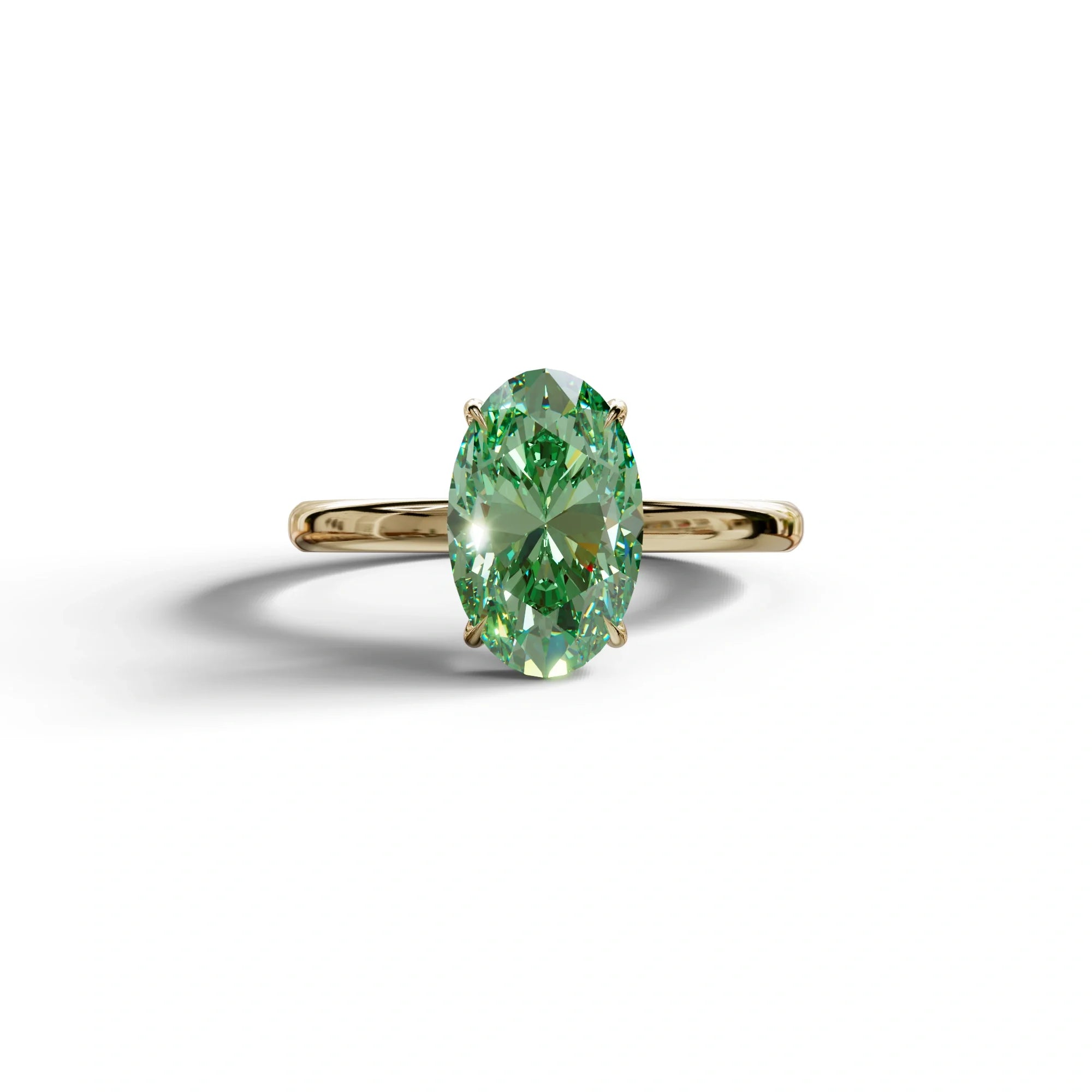 Green Oval Cut Solitaire Lab Grown Diamond Engagement Ring - Curiosa - 2 Carat / 10K Solid Gold / Yellow Gold