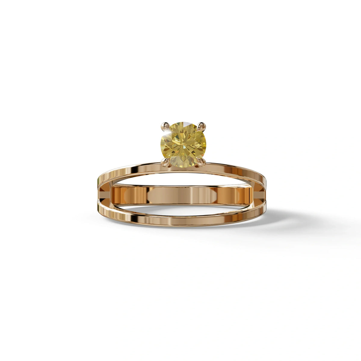 Yellow Round Brilliant Solitaire Engagement Ring with a split‑shank Band - Auric Grace - 1.5 Carat / 10K Solid Gold