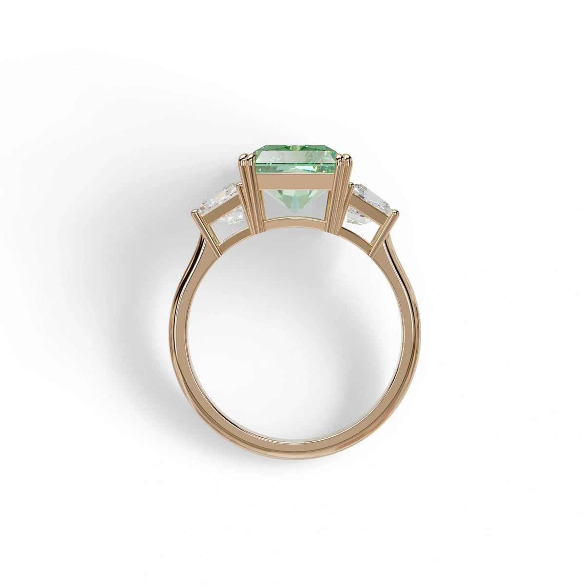 4 Carat Green Lab Grown Diamond Engagement Ring – Radiant Cut Three Stone | Taco