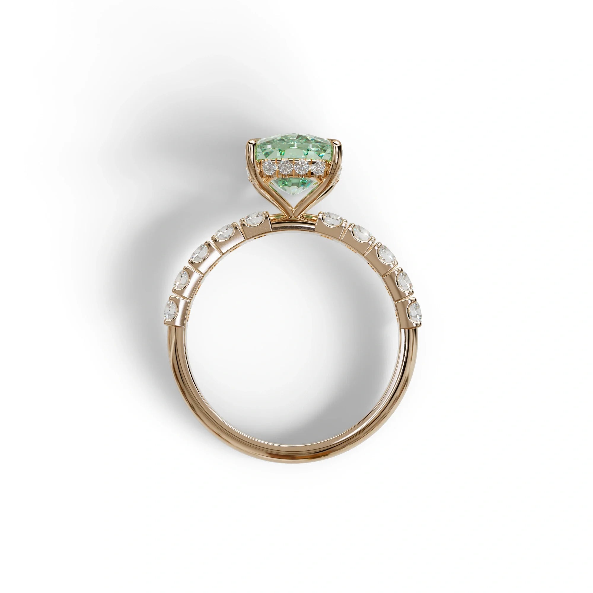 4 Carat Green Cushion Cut Hidden Halo Eternity Lab Diamond Engagement Ring - Sandrine