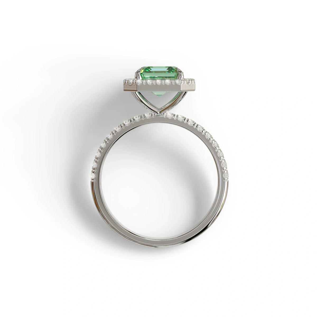 3.5 Ct Green Asscher Cut Lab Diamond In Halo & Pave Setting Ring - Up Glam
